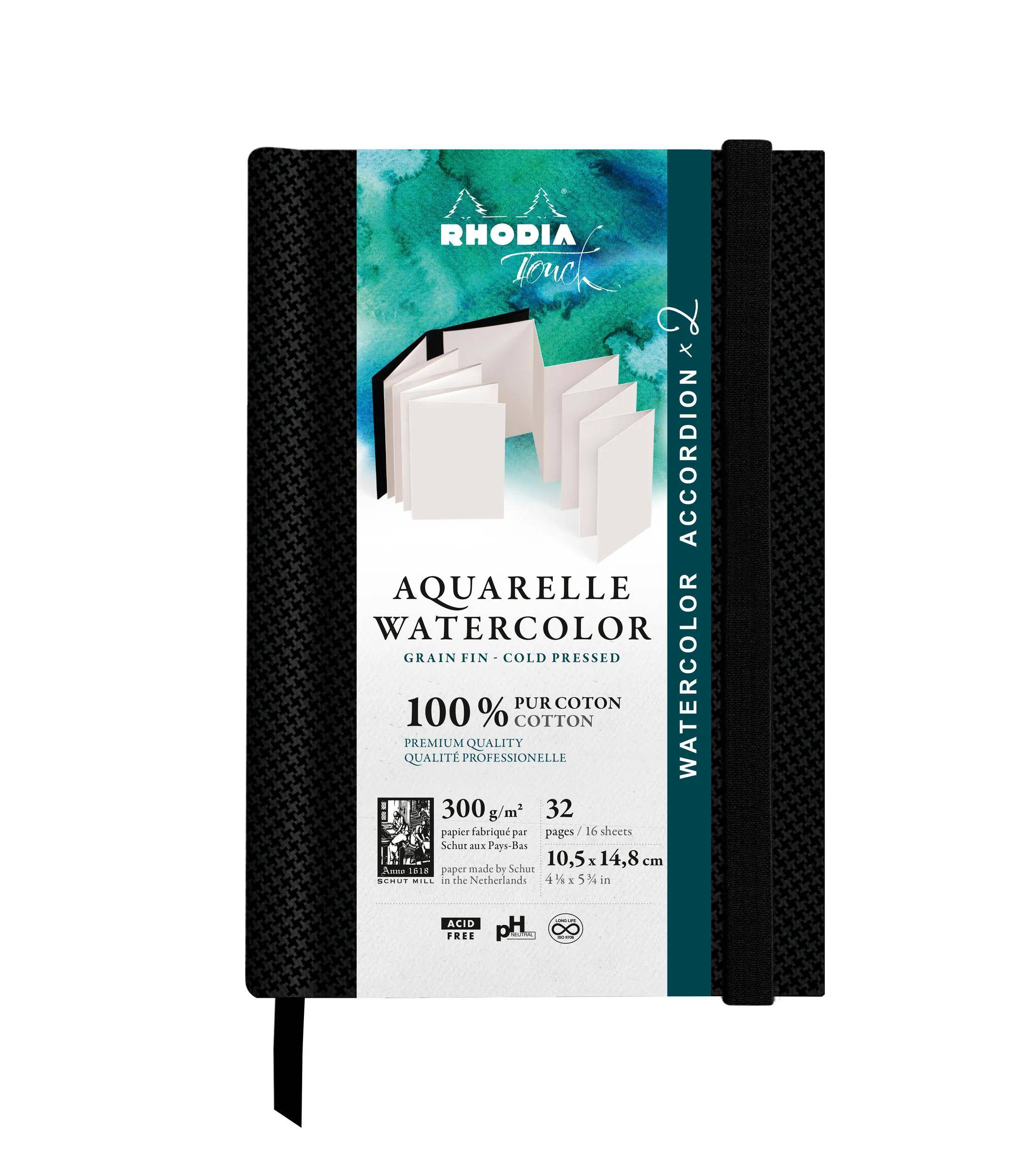 Rhodia Watercolor Book A6, 100% Hadern 300g, 32 Seiten (16x2) Schwarz 116152C
