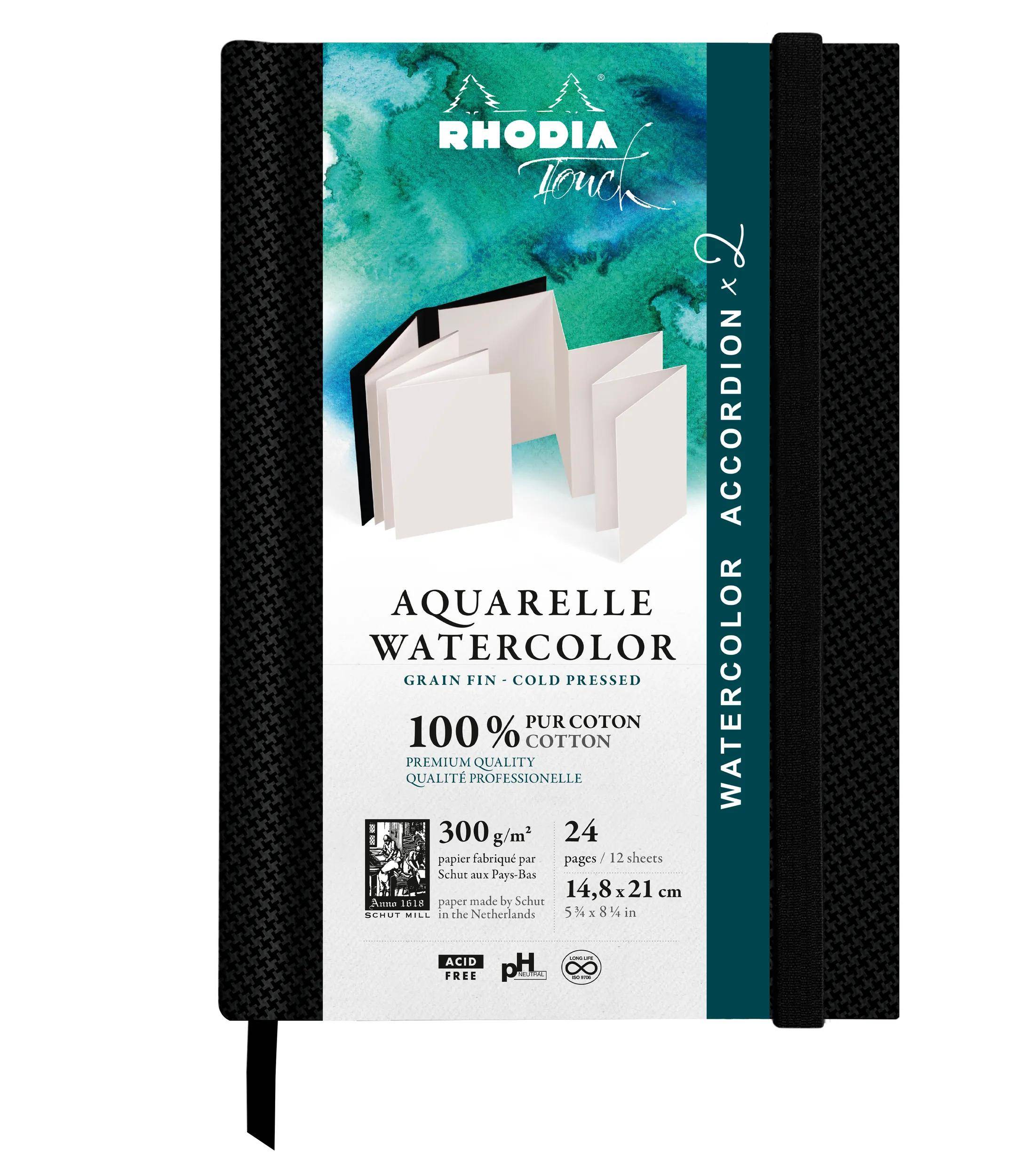 Rhodia Watercolor Book A5, 100% Hadern 300g, 24 Seiten (12x2) Schwarz 116153C