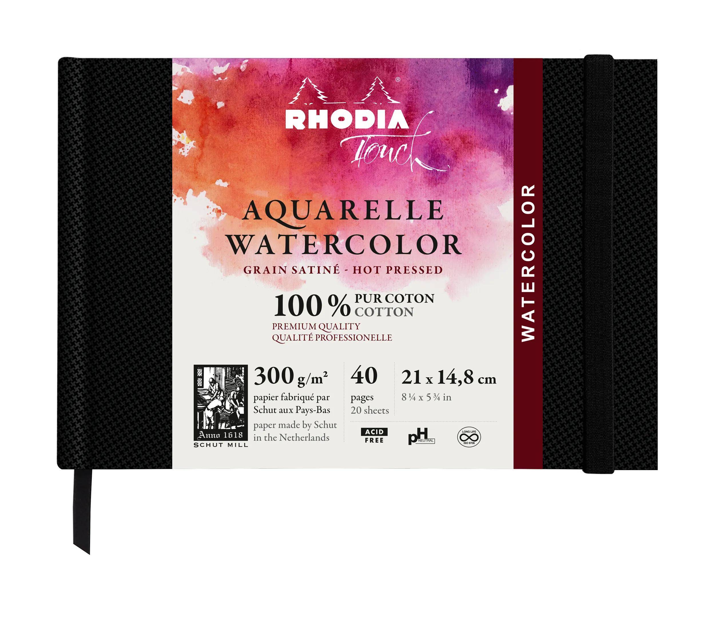 Rhodia Touch, Watercolor Book, 100% Hadern 300g, 20 Bl, A5 Quer Schwarz 116155C