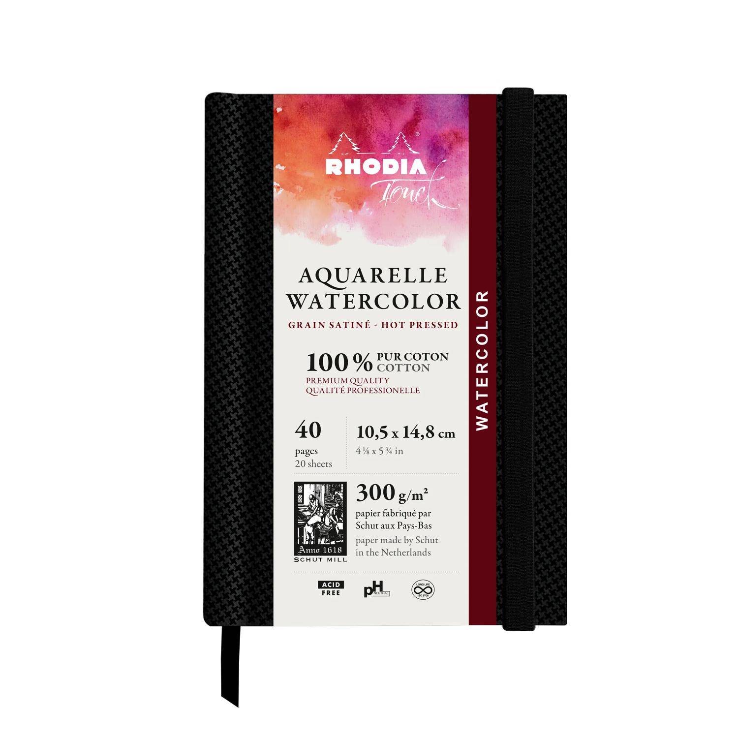 Rhodia Touch, Watercolor Book A6, Papier 100% Hadern 300g, 20 Bl Schwarz 116157C