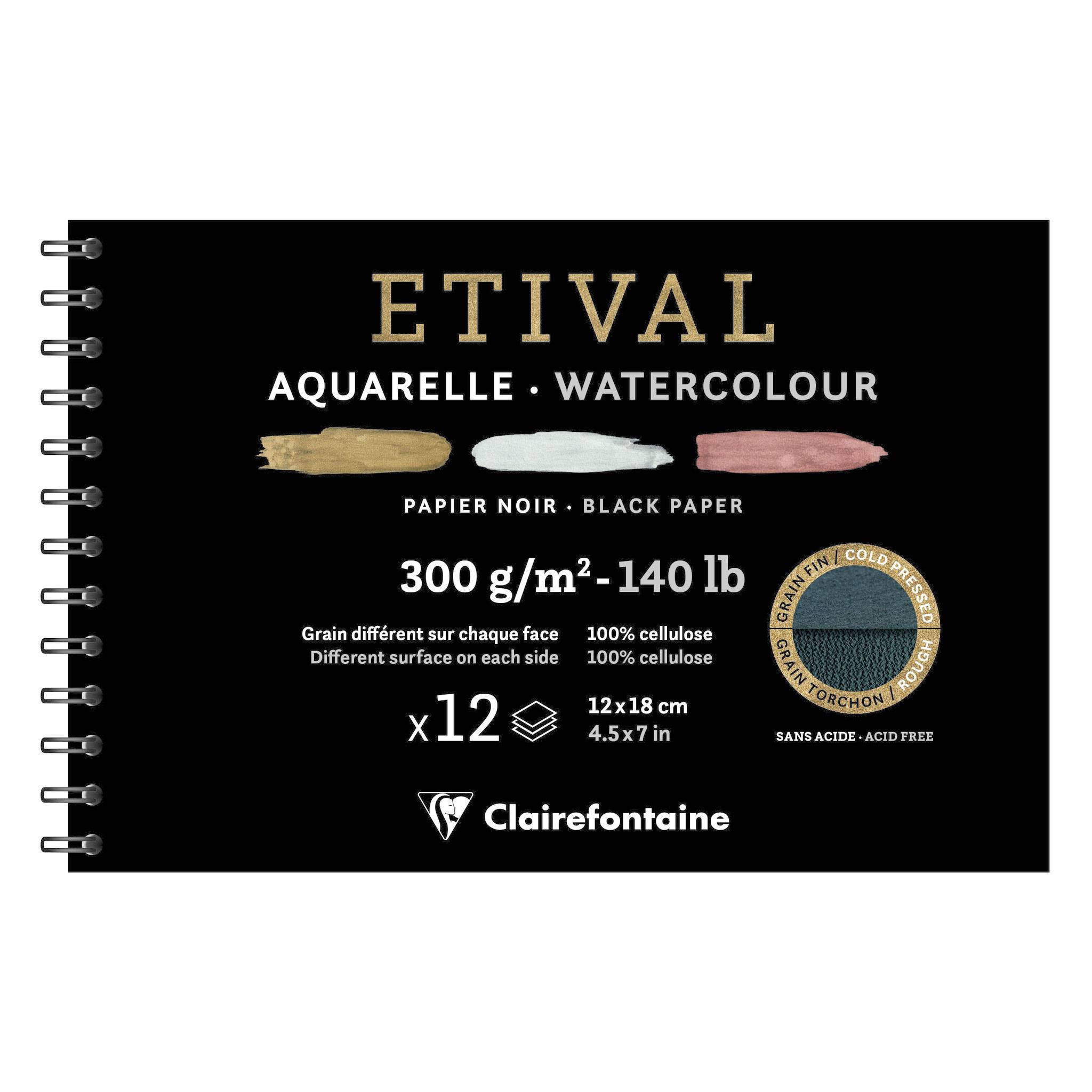 Clairefontaine schwarzes Aquarellpapier, Block 12 Blatt 12x18cm, 975325C