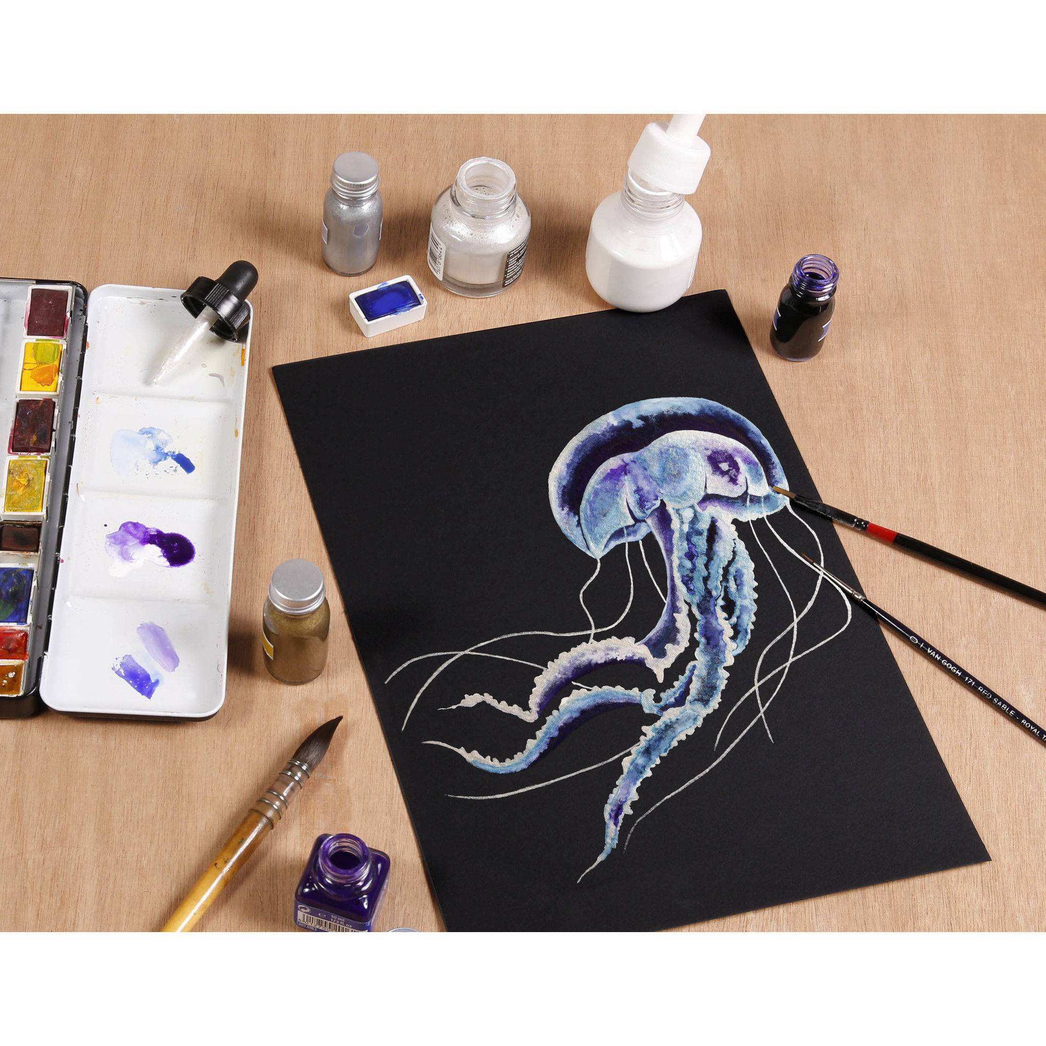 Clairefontaine 5x schwarzes Aquarellpapier, Block 15 Blatt A5, 975317C