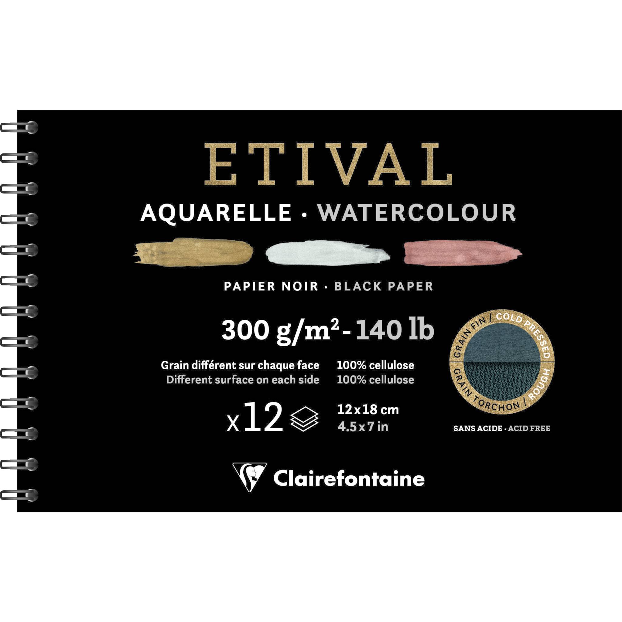 Clairefontaine schwarzes Aquarellpapier, Block 12 Blatt 12x18cm, 975325C