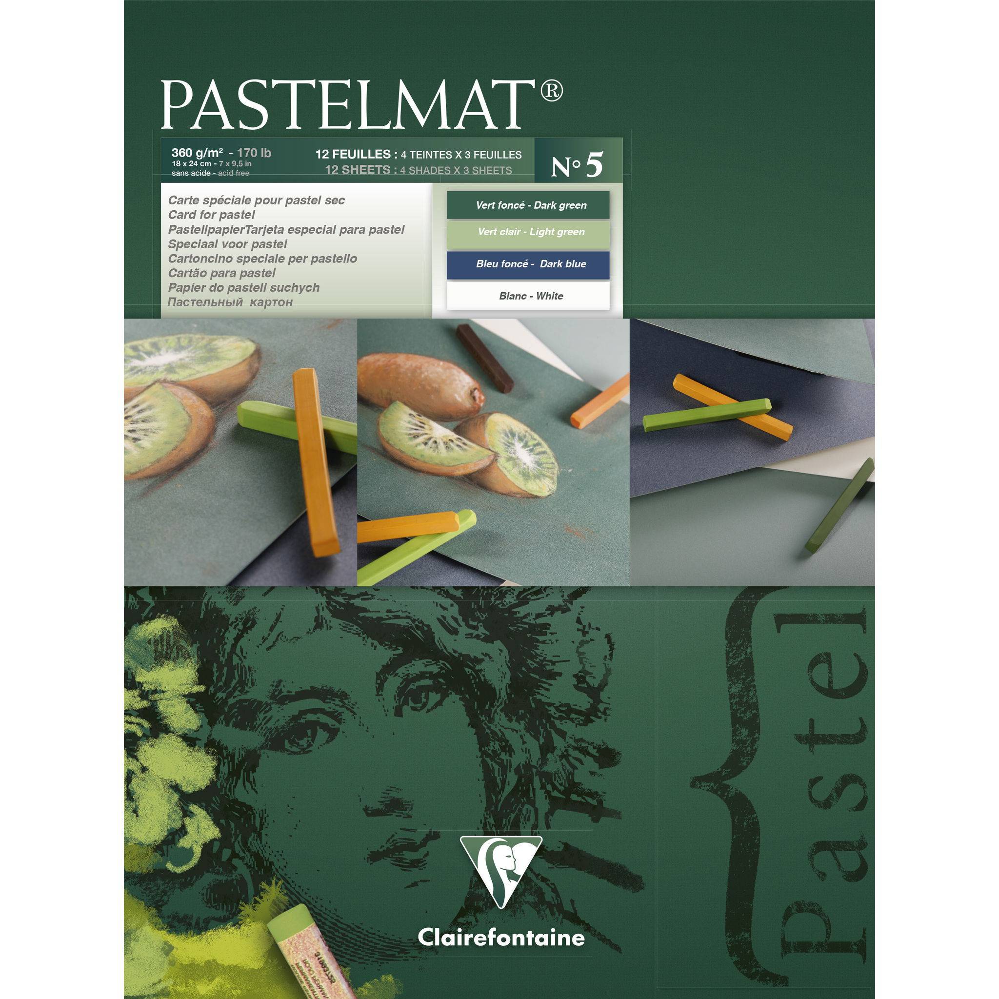 Clairefontaine Pastellblockkopf geleimt 12 Blatt 18x24cm 4 Farben sort. 96113C