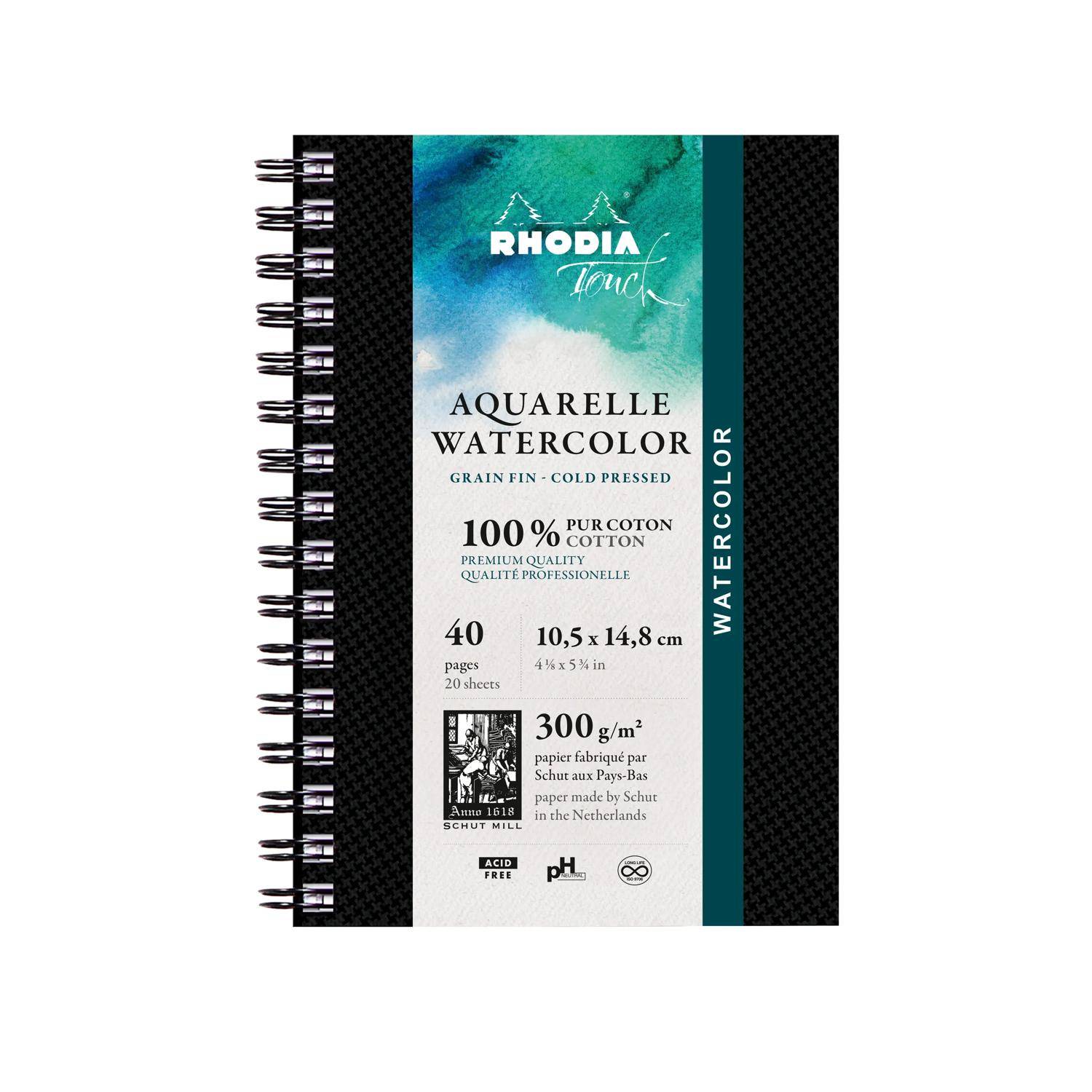 Rhodia Touch, Watercolor Book A6, Papier 100% Hadern 300g, 20 Bl Schwarz 116147C