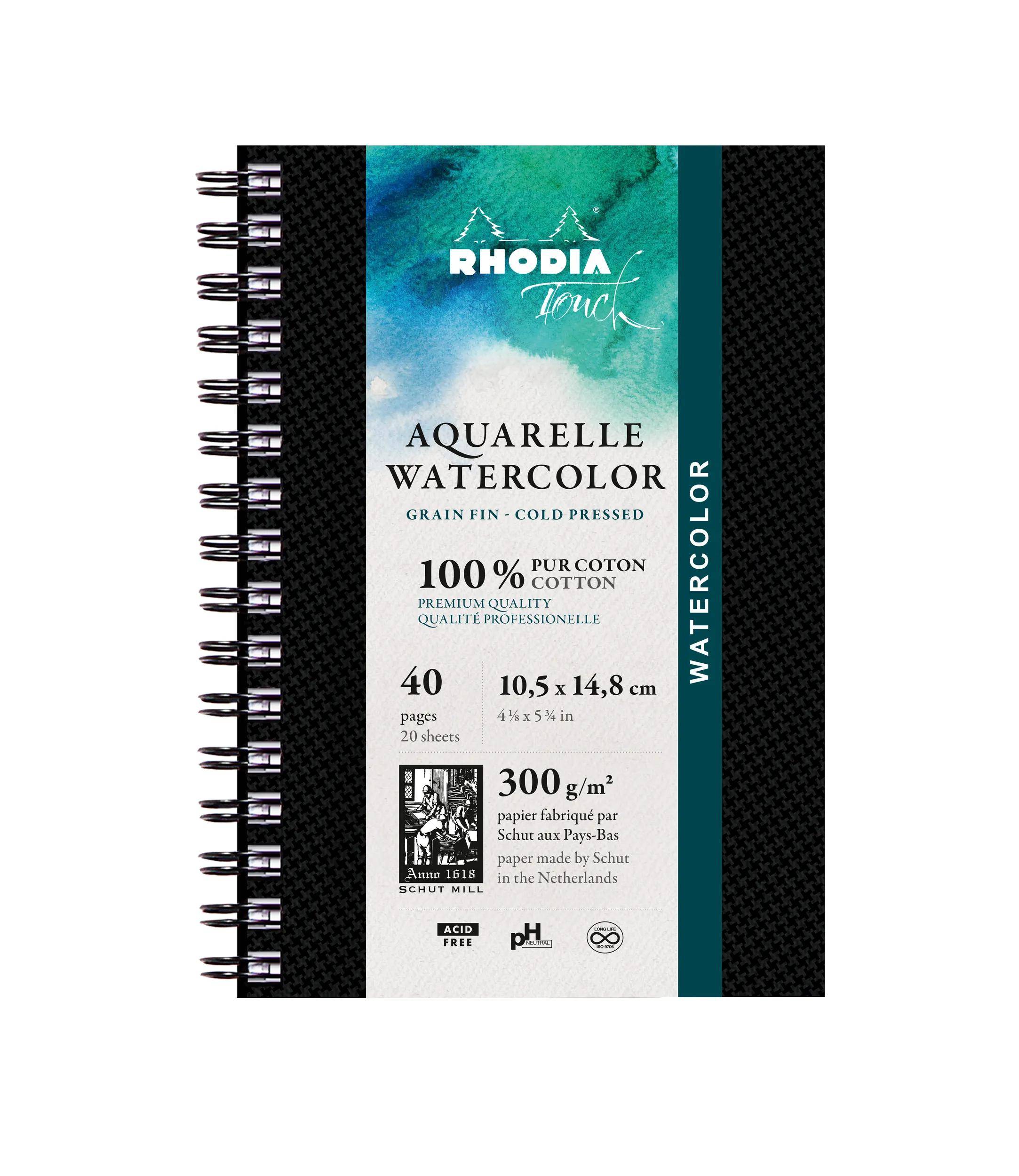 Rhodia Touch, Watercolor Book A6, Papier 100% Hadern 300g, 20 Bl Schwarz 116147C