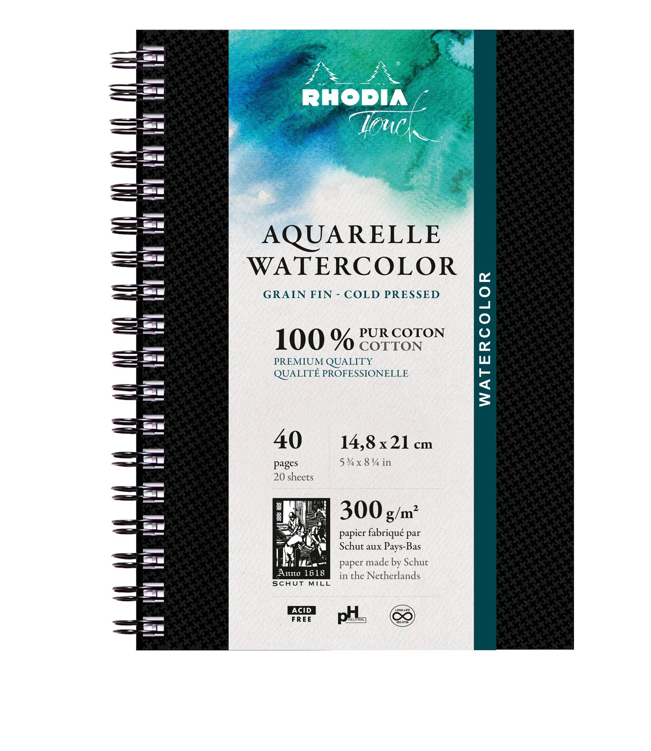 Rhodia Touch, Watercolor Book A5, Papier 100% Hadern 300g, 20 Bl Schwarz 116148C