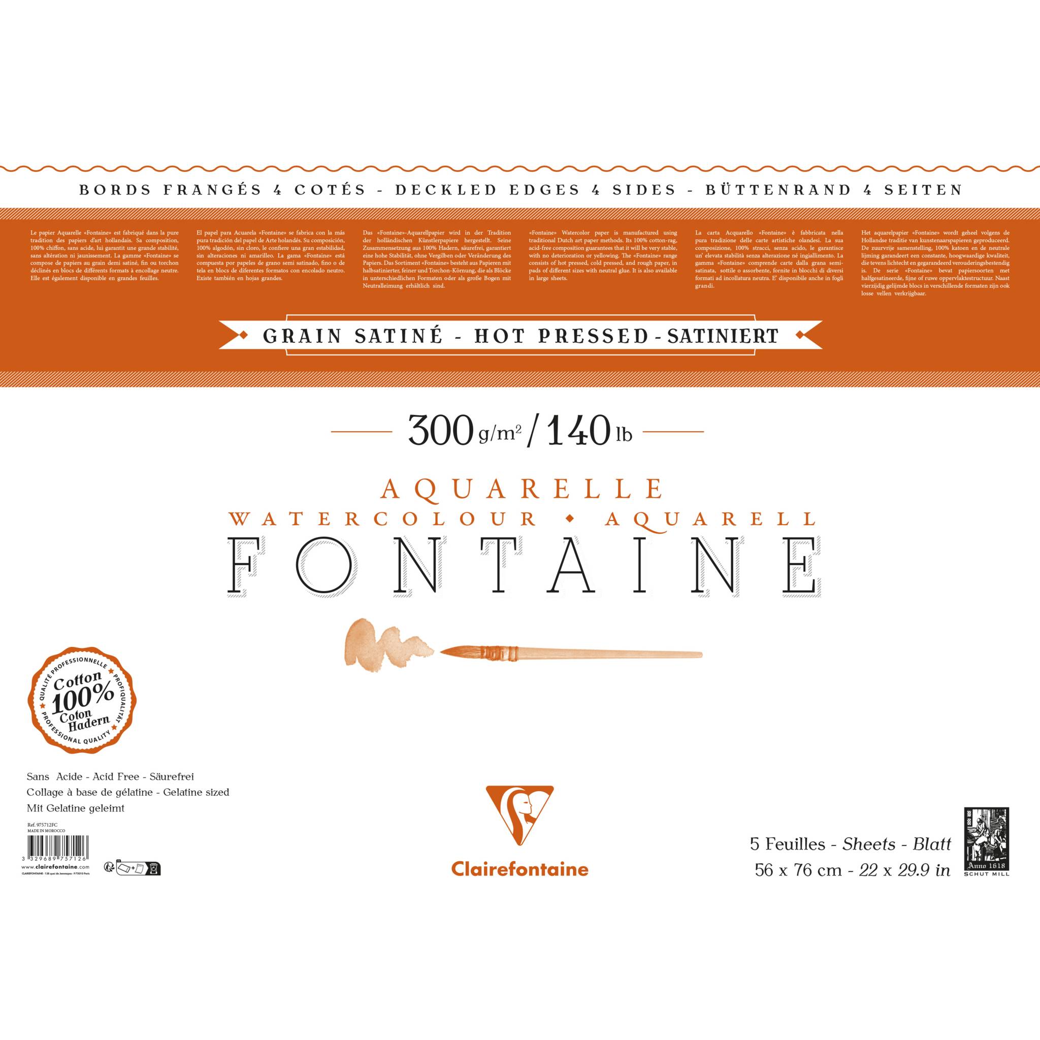 Clairefontaine Fontaine Pack. 5 Bogen Aquarellpapier 56x76cm weiß 975712FC