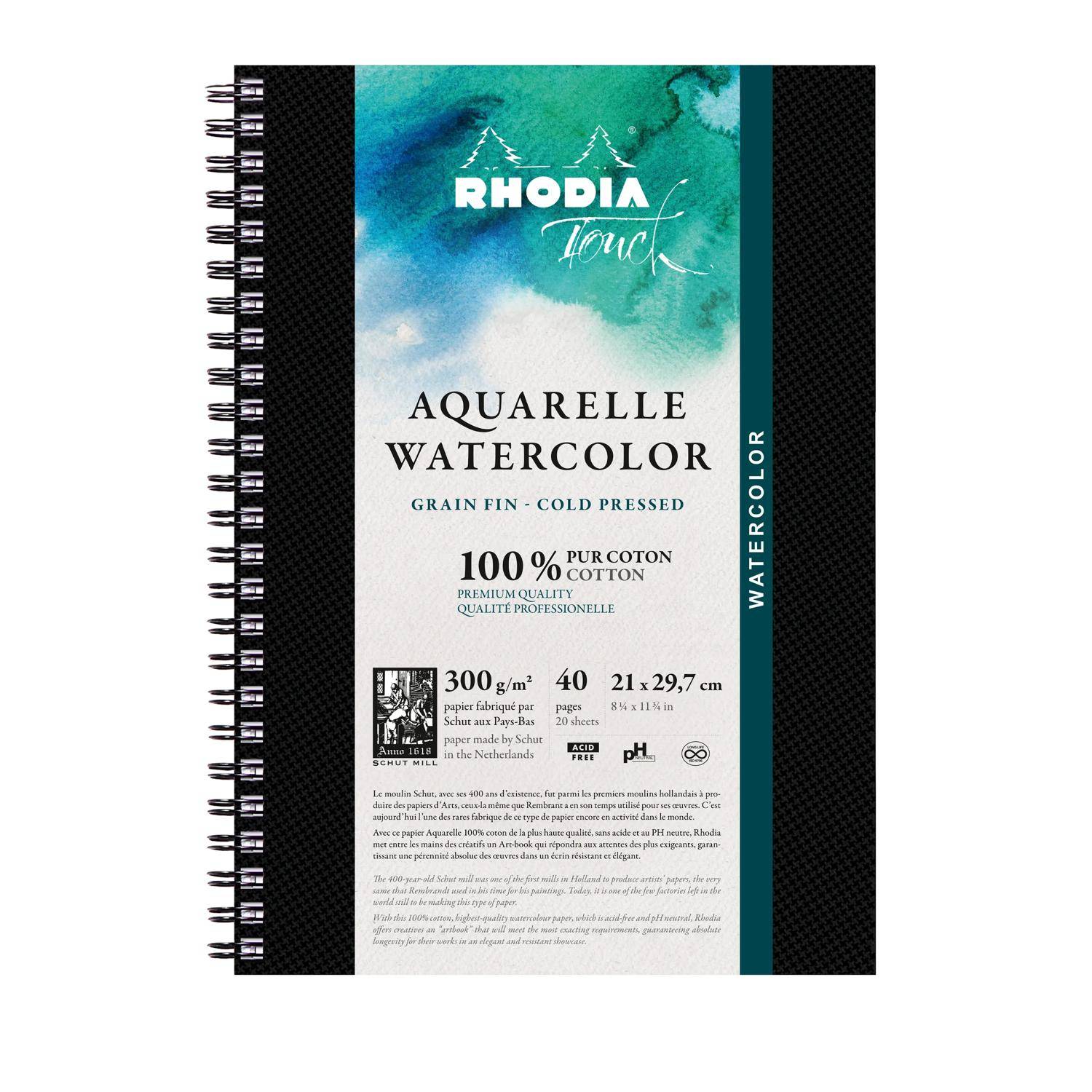 Rhodia Touch, Watercolor Book A4, Papier 100% Hadern 300g, 20 Bl Schwarz 116149C