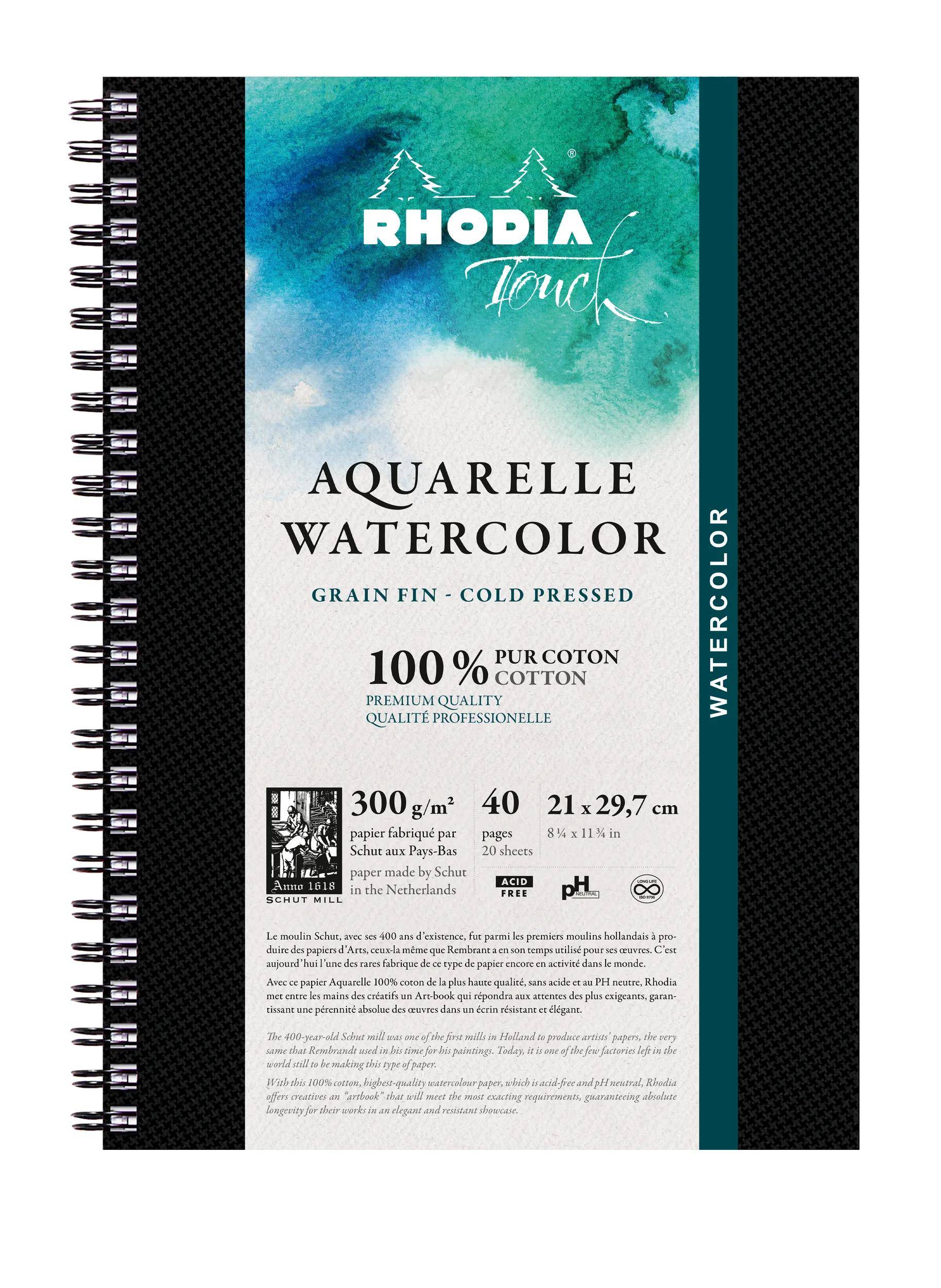 Rhodia Touch, Watercolor Book A4, Papier 100% Hadern 300g, 20 Bl Schwarz 116149C