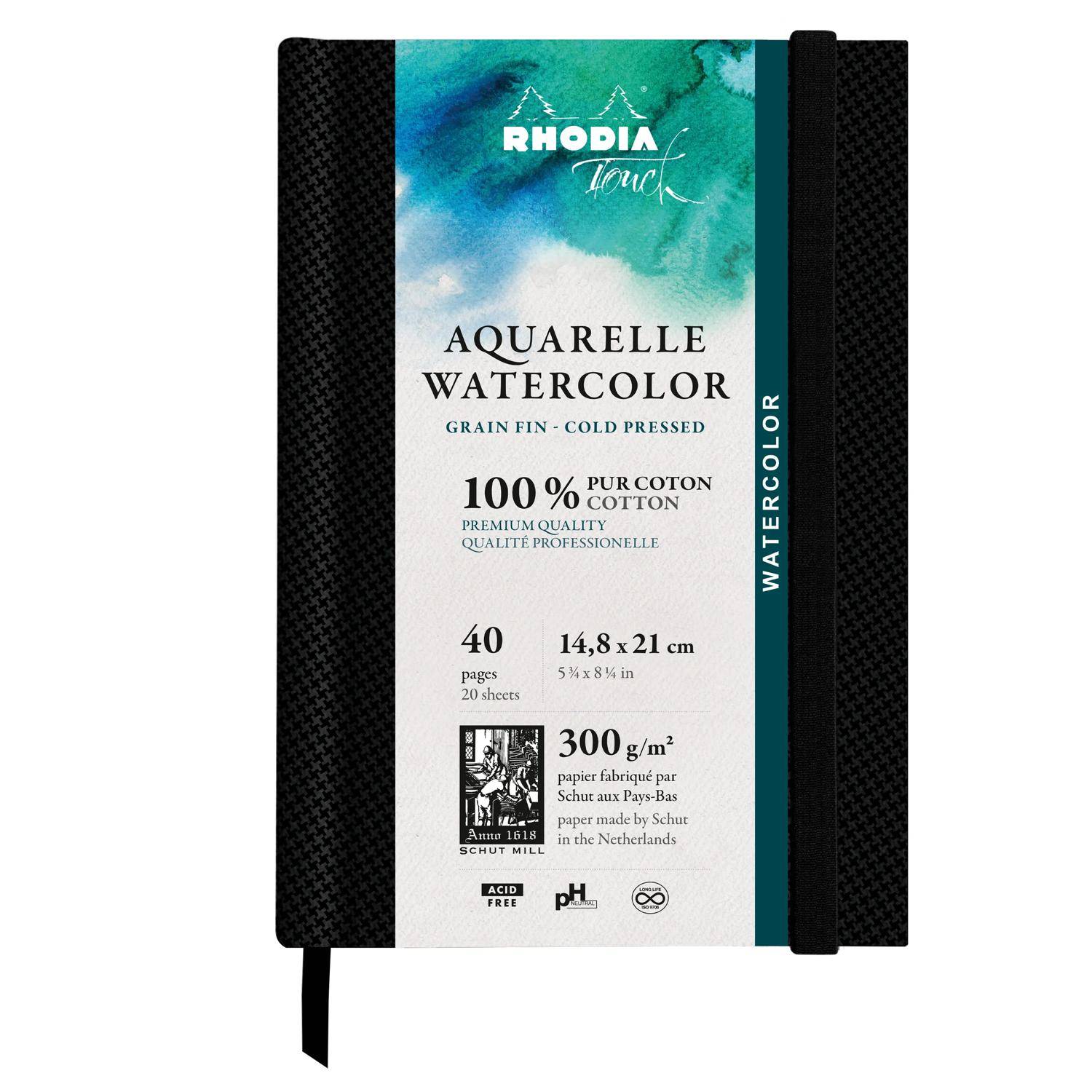 Rhodia Touch, Watercolor Book A5, Papier 100% Hadern 300g, 20 Bl Schwarz 116140C