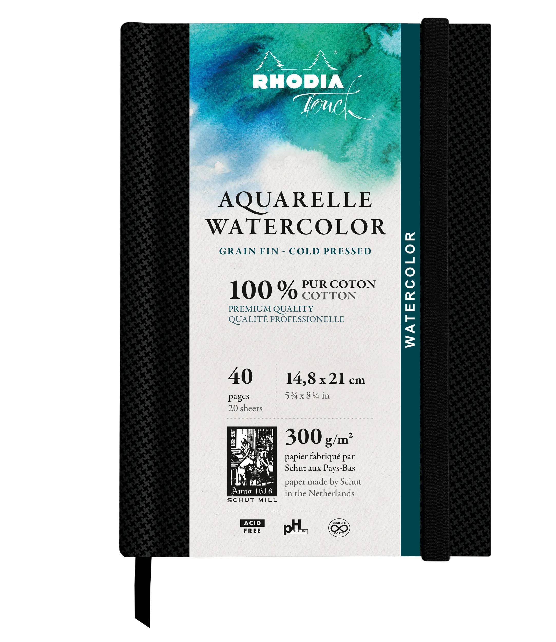 Rhodia Touch, Watercolor Book A5, Papier 100% Hadern 300g, 20 Bl Schwarz 116140C