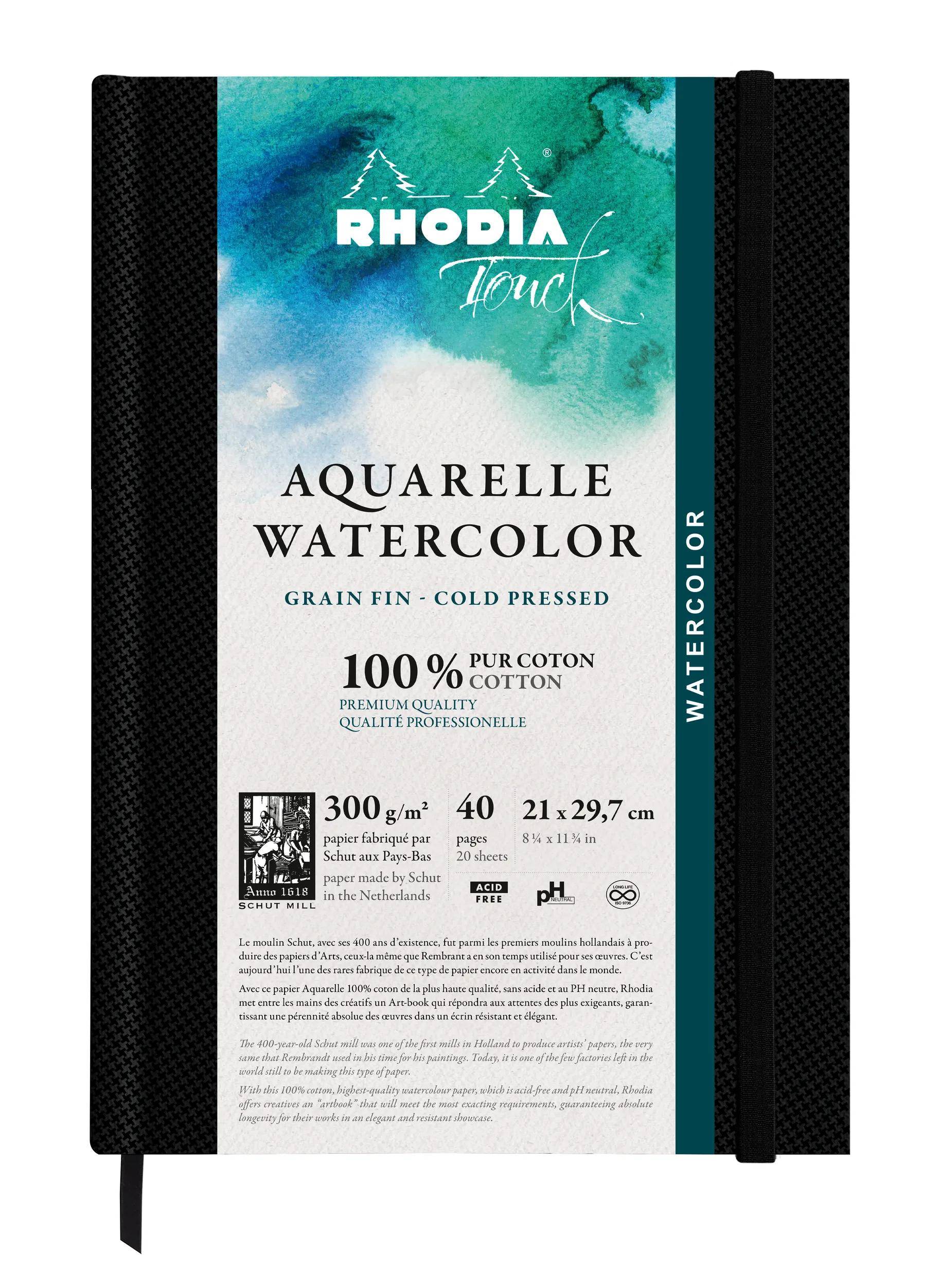 Rhodia Touch, Watercolor Book A4, Papier 100% Hadern 300g, 20 Bl Schwarz 116141C