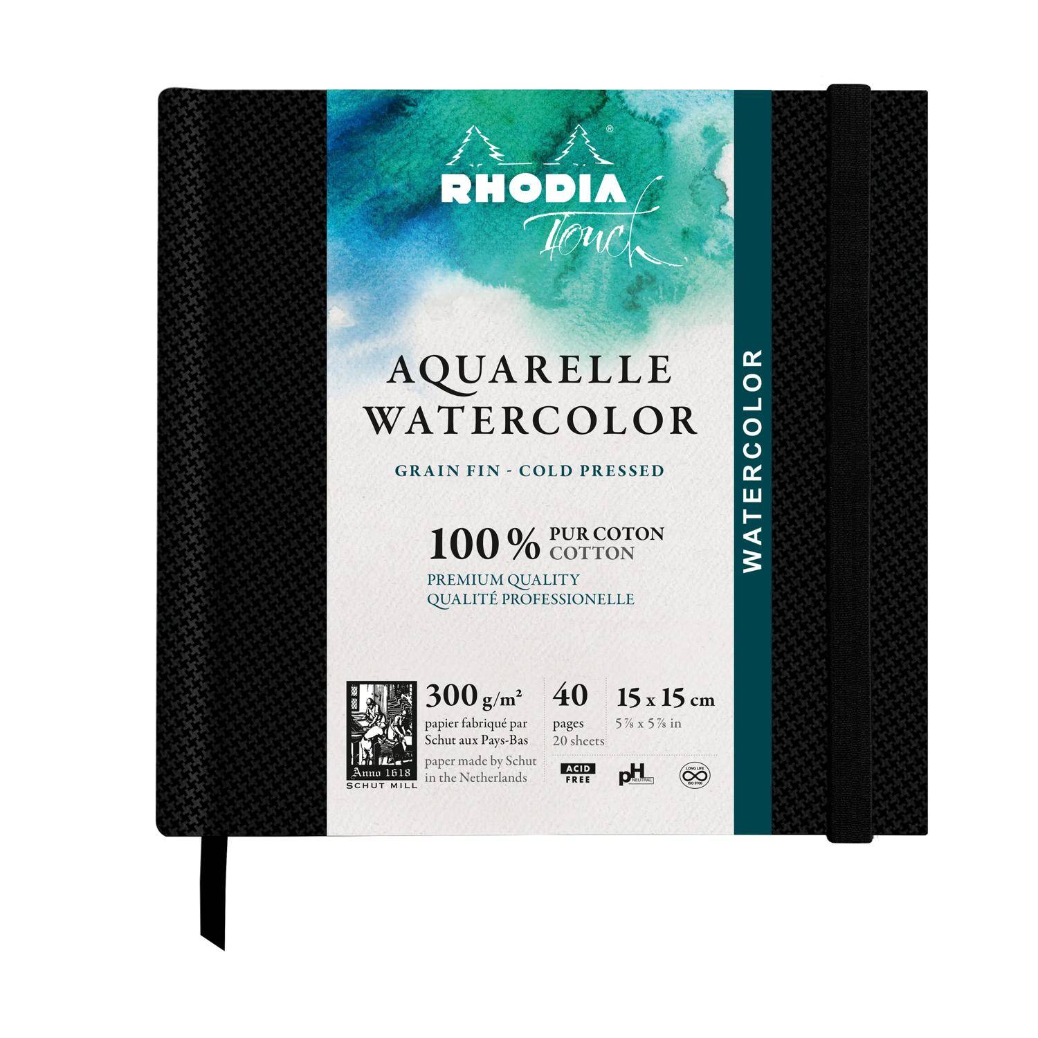 Rhodia Touch, Watercolor Book, 100% Hadern 300g, 20 Bl, 15x15 cm Schwarz 116142C