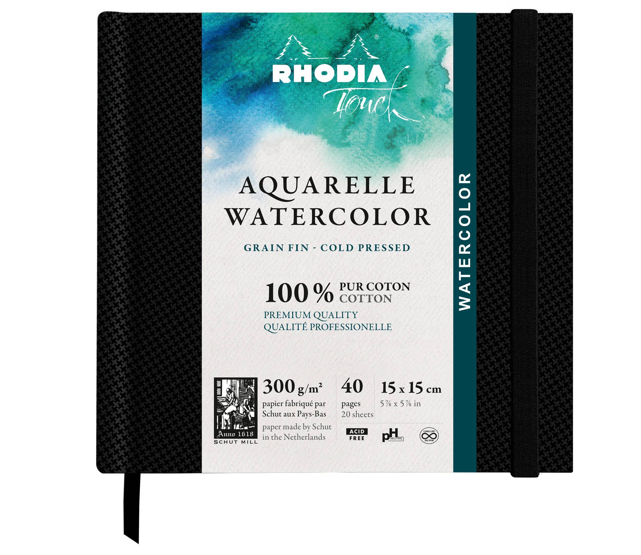 Rhodia Touch, Watercolor Book, 100% Hadern 300g, 20 Bl, 15x15 cm Schwarz 116142C