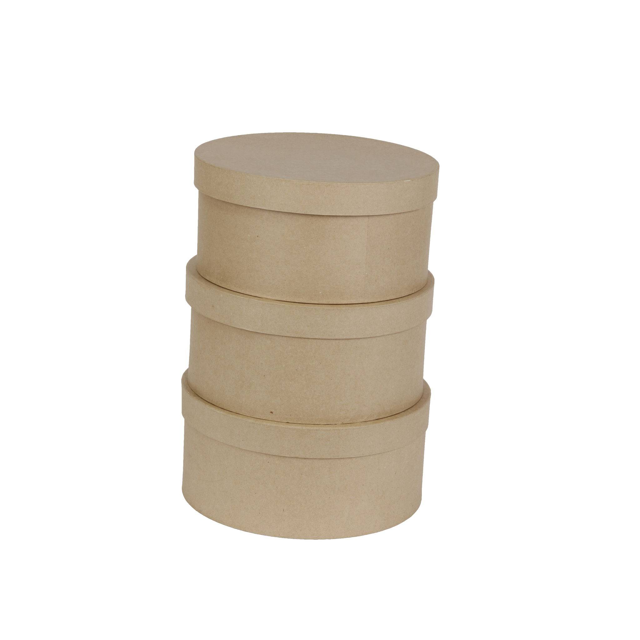 Décopatch Pappmaché, Set 3 Hutschachteln, 31x16/33x16cm Kartonbraun BTS907C