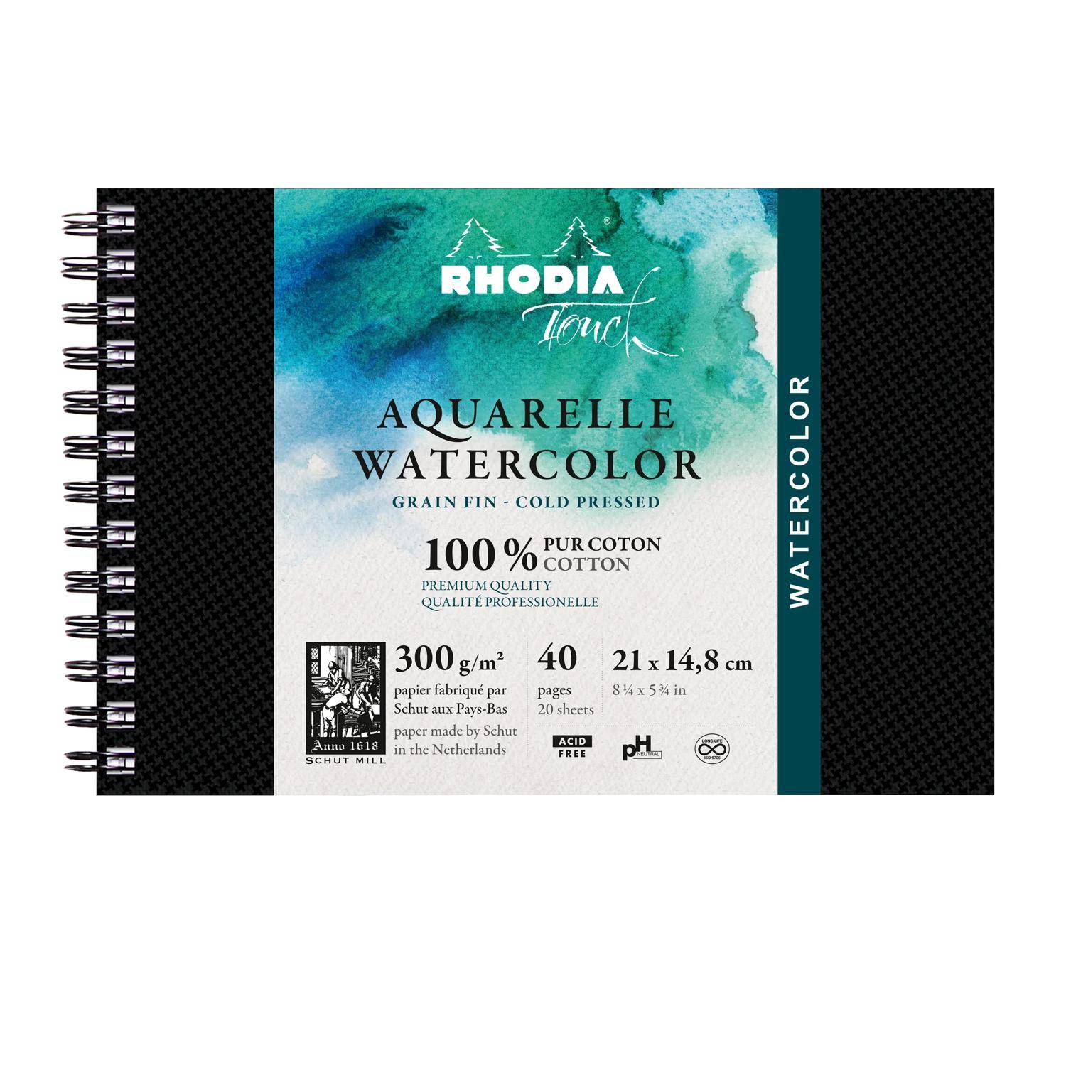 Rhodia Touch, Watercolor Book, 100% Hadern 300g, 20 Bl, A5 Quer Schwarz 116145C