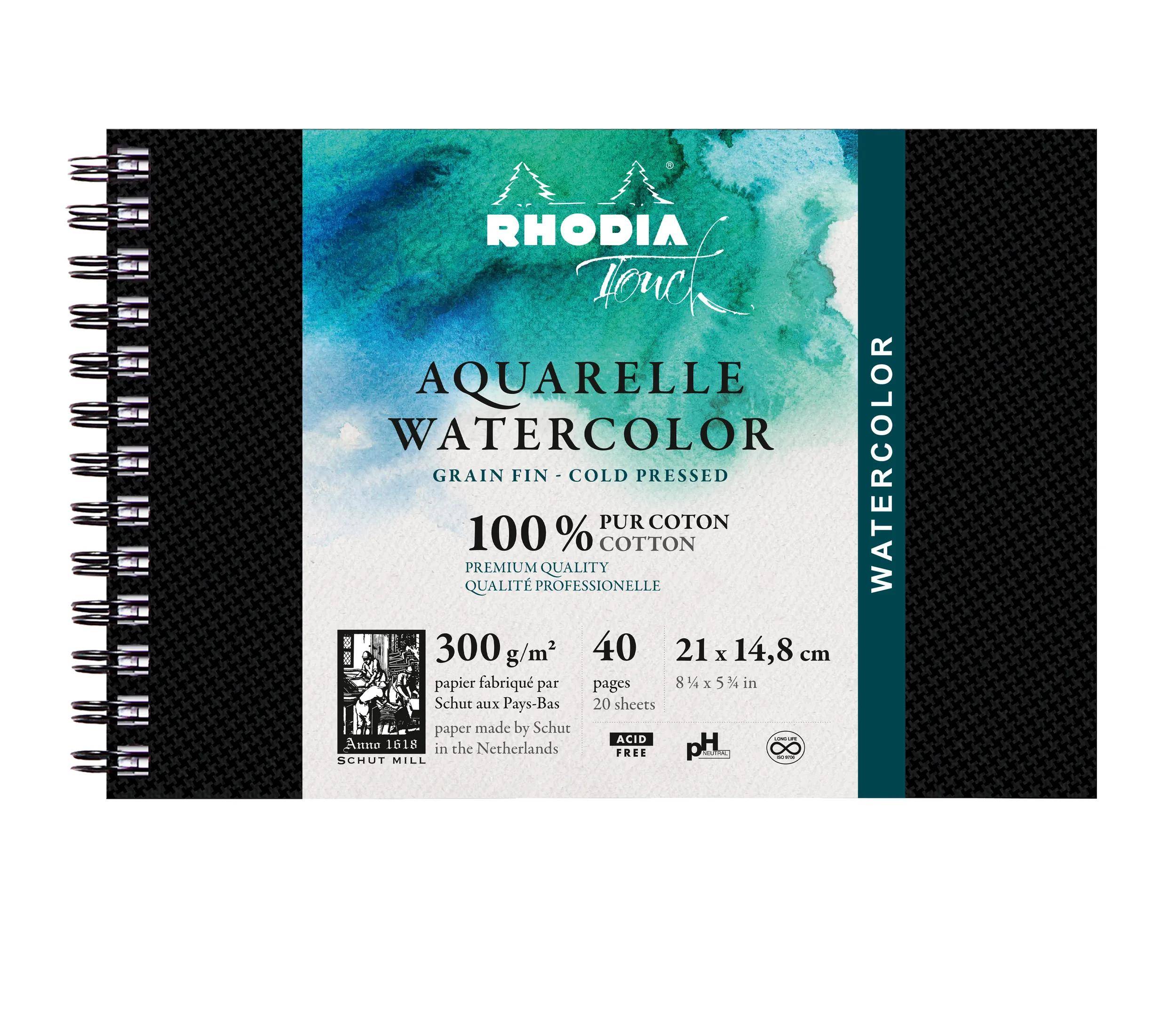 Rhodia Touch, Watercolor Book, 100% Hadern 300g, 20 Bl, A5 Quer Schwarz 116145C