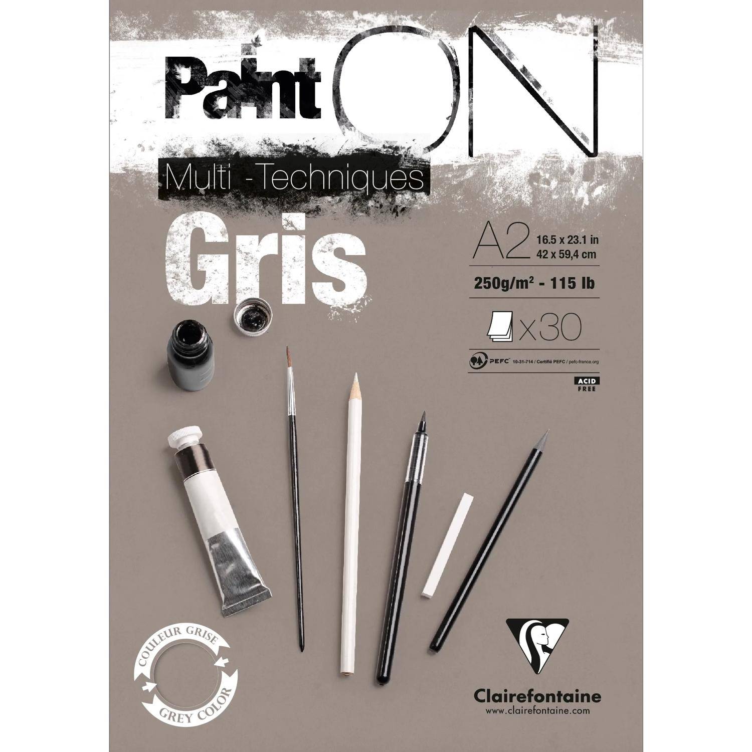 Clairefontaine PaintON Gris, Block A2, kopfseitig geleimt, 30 Blatt 975811C