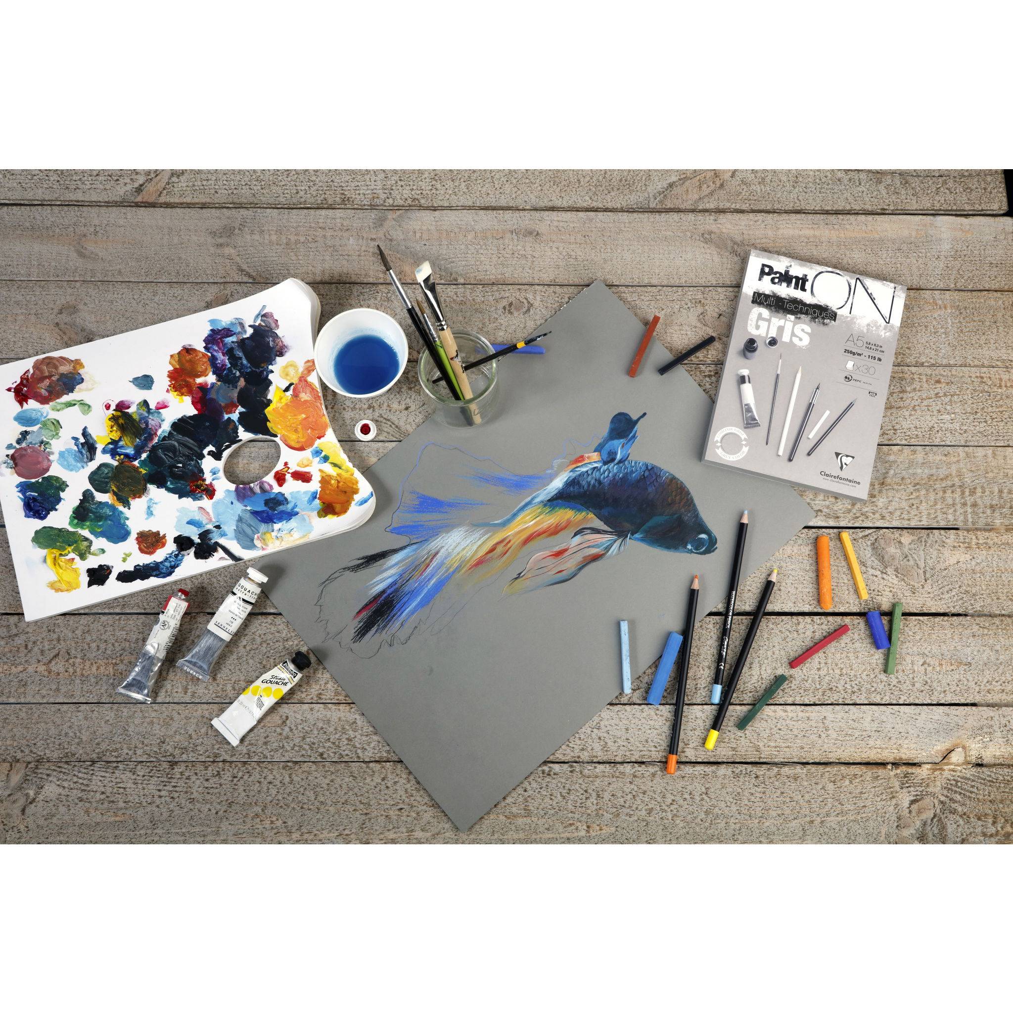 Clairefontaine 4x PaintON Gris Block A4 kopfseitig geleimt 30 Blatt grau 975809C