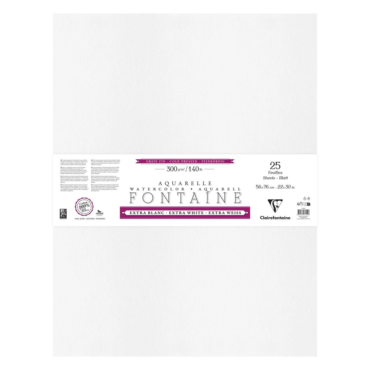 Clairefontaine Aquarellpapier 25 Blatt Bogen mit 4-seitigem Büttenrand - 976054C