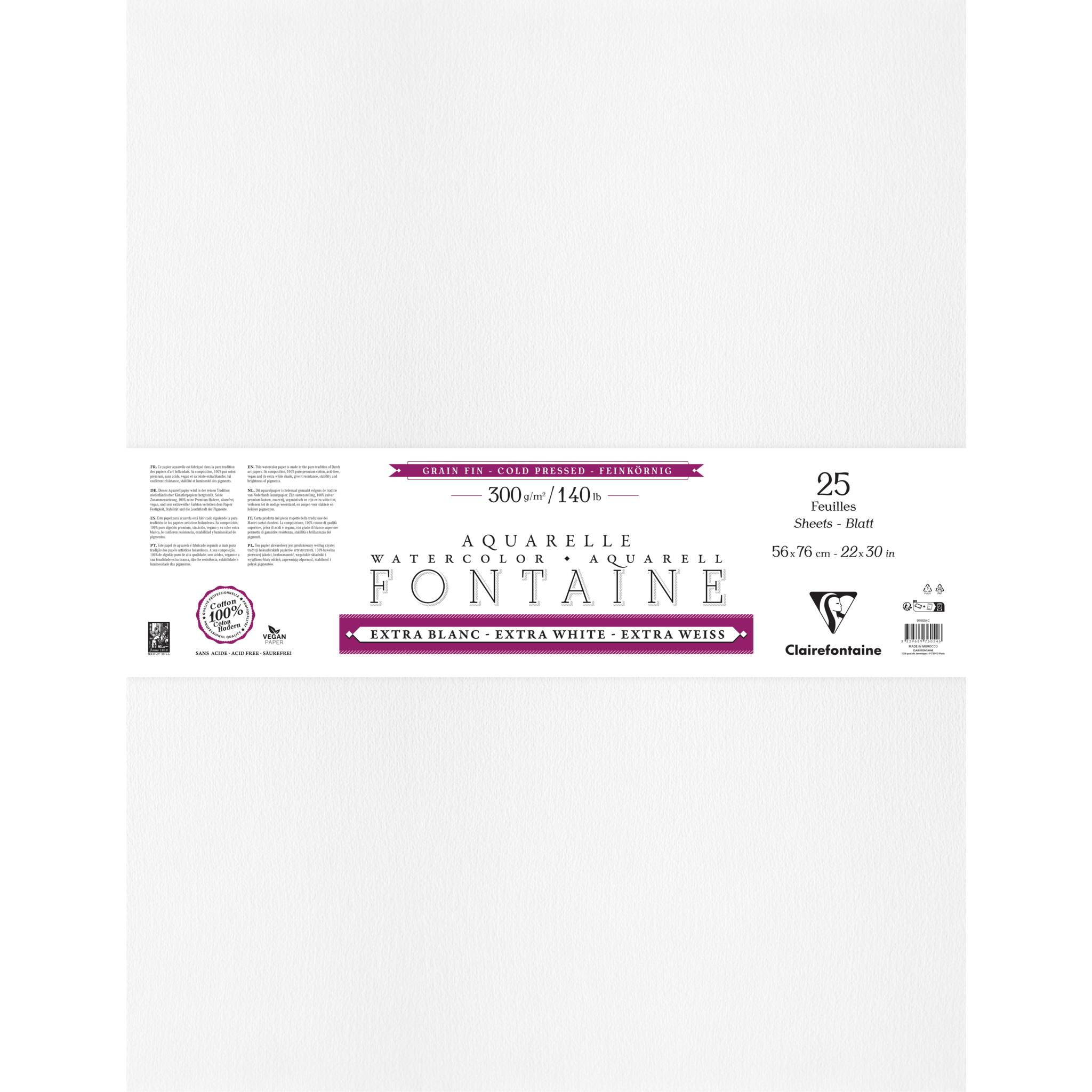 Clairefontaine Aquarellpapier 25 Blatt Bogen mit 4-seitigem Büttenrand - 976054C