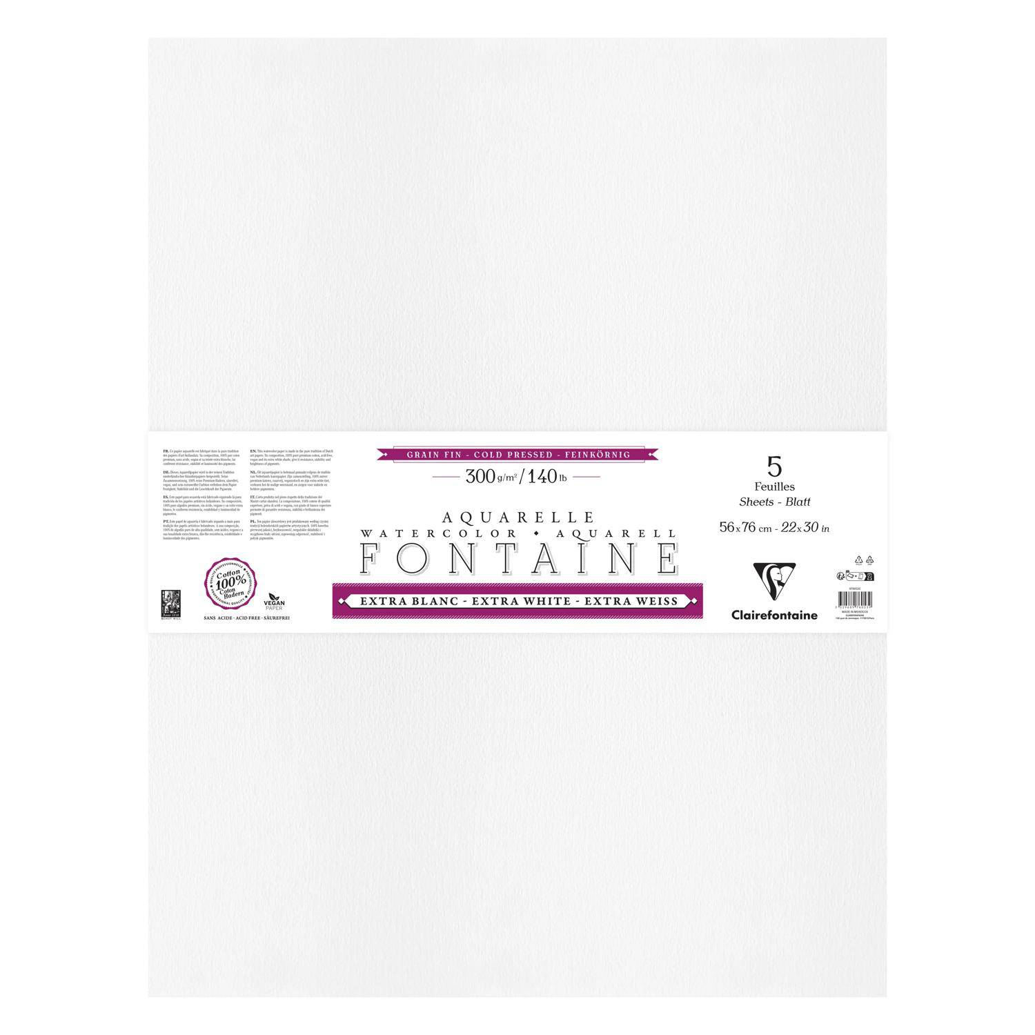 Clairefontaine Aquarellpapier 5 Blatt Bogen mit 4-seitigem Büttenrand - 976053C