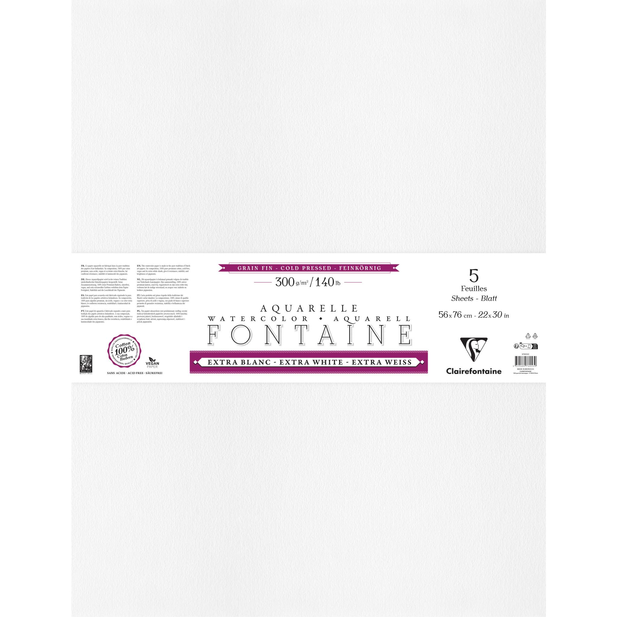 Clairefontaine Aquarellpapier 5 Blatt Bogen mit 4-seitigem Büttenrand - 976053C