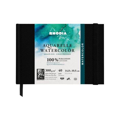 Rhodia Touch, Watercolor Book, 100% Hadern 300g, 20 Bl, A6 Quer Schwarz 116136C