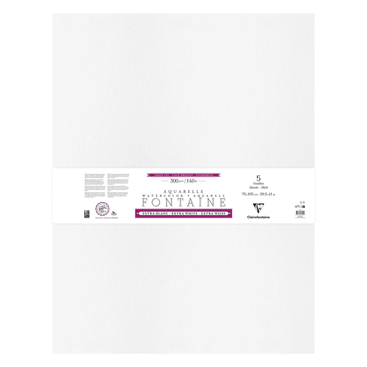 Clairefontaine Aquarellpapier 5 Blatt Bogen mit 2-seitigem Büttenrand - 976055C