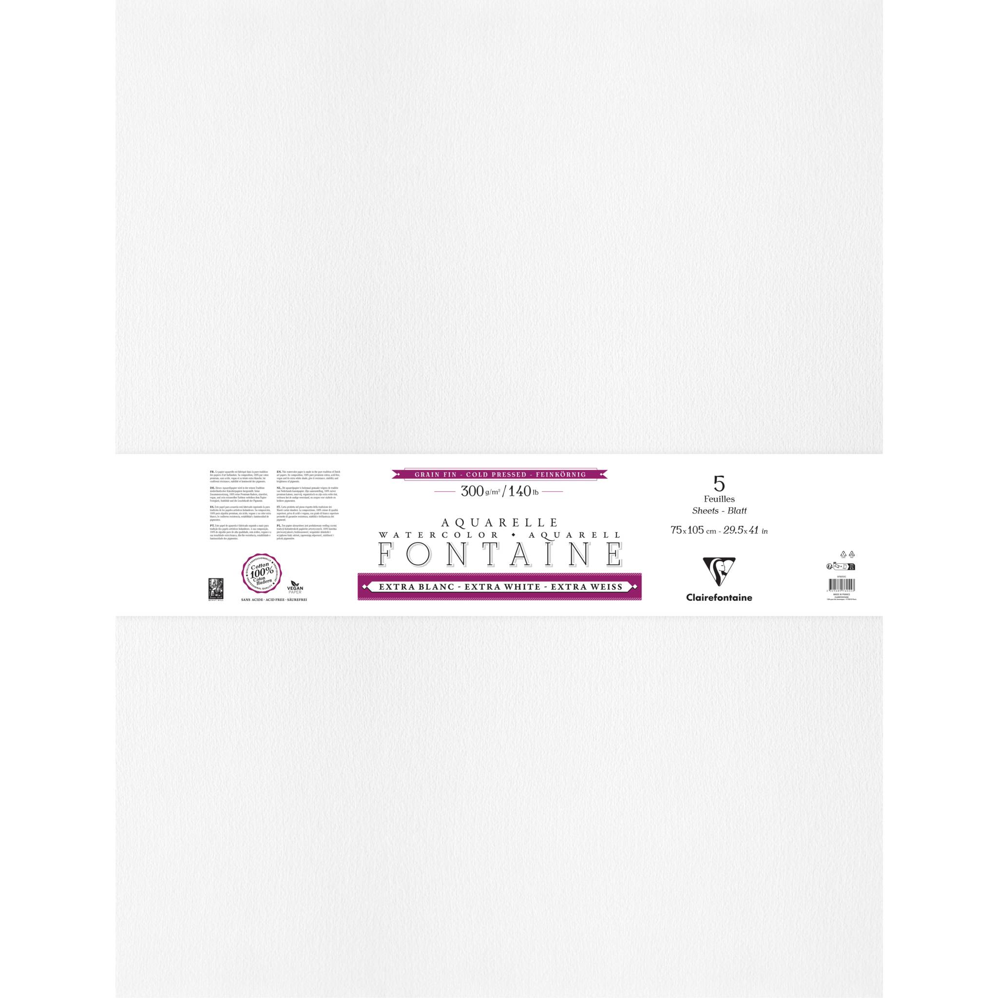 Clairefontaine Aquarellpapier 5 Blatt Bogen mit 2-seitigem Büttenrand - 976055C