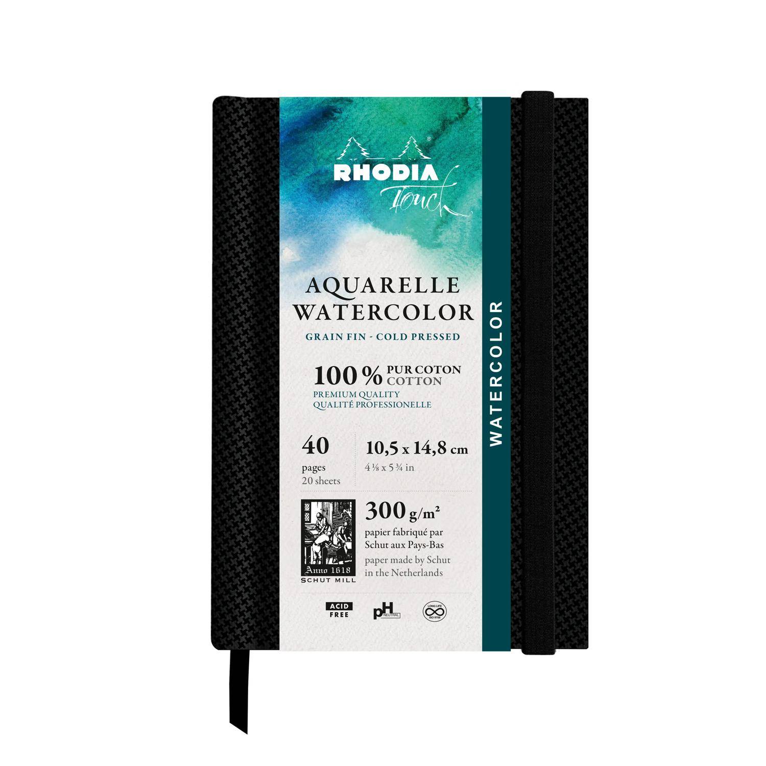 Rhodia Touch, Watercolor Book A6, Papier 100% Hadern 300g, 20 Bl Schwarz 116139C