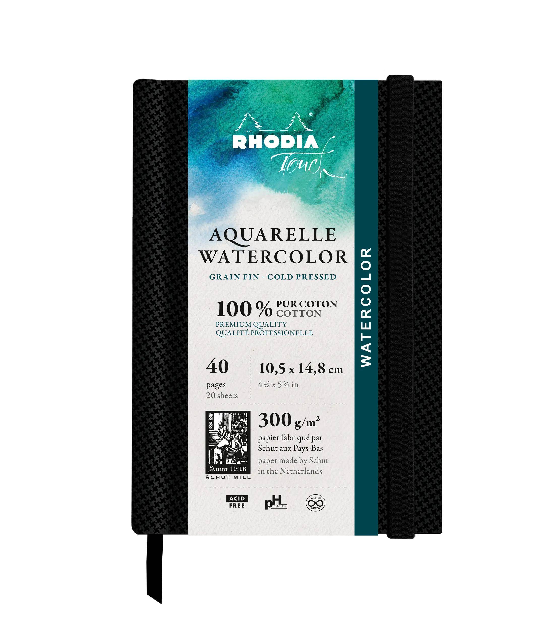 Rhodia Touch, Watercolor Book A6, Papier 100% Hadern 300g, 20 Bl Schwarz 116139C