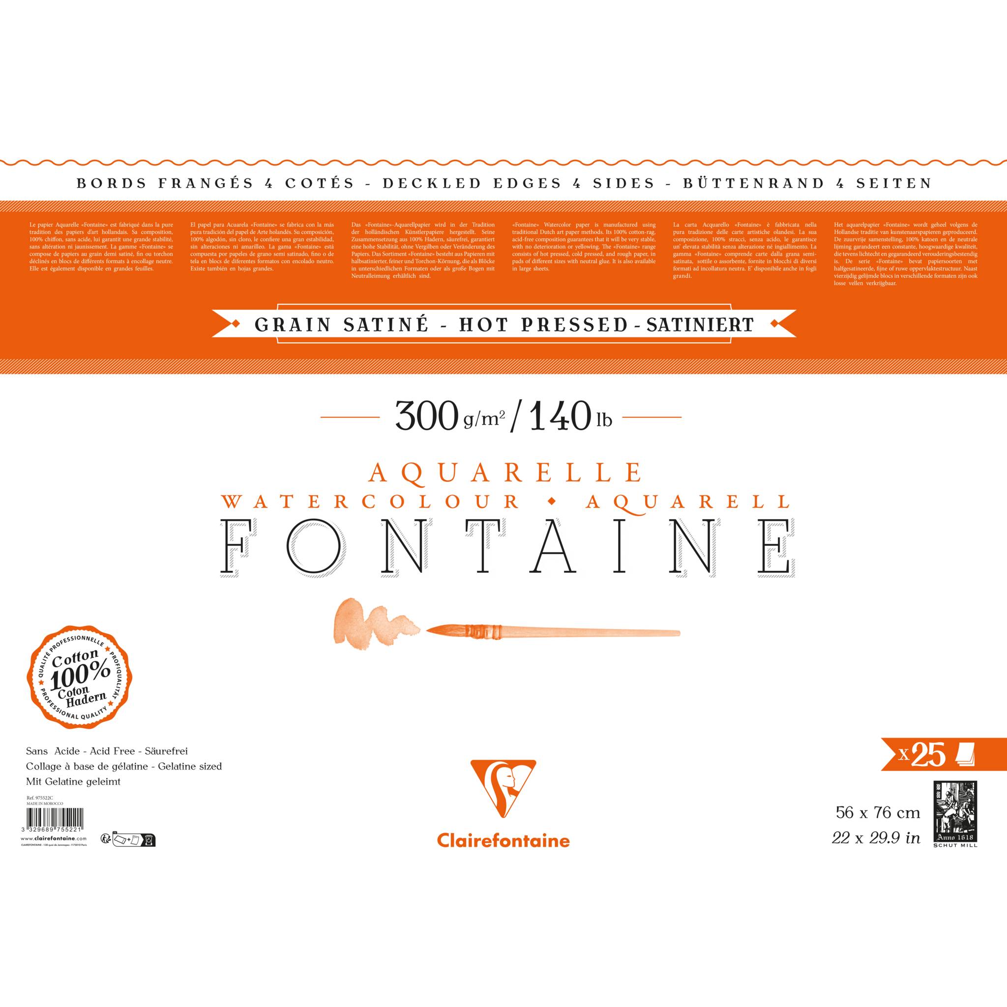 Clairefontaine Pack. 25 Bogen Aquarellpapier mit Büttenrand 56x76cm weiß 975522C