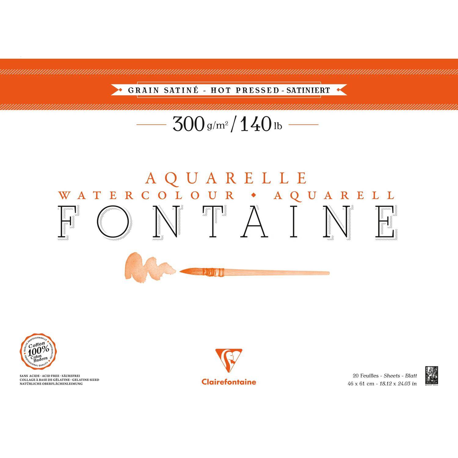 Clairefontaine Aquarellpapier 300g, 100% Hadern, geleimt, 20 Bl, 46x61 cm 96347C