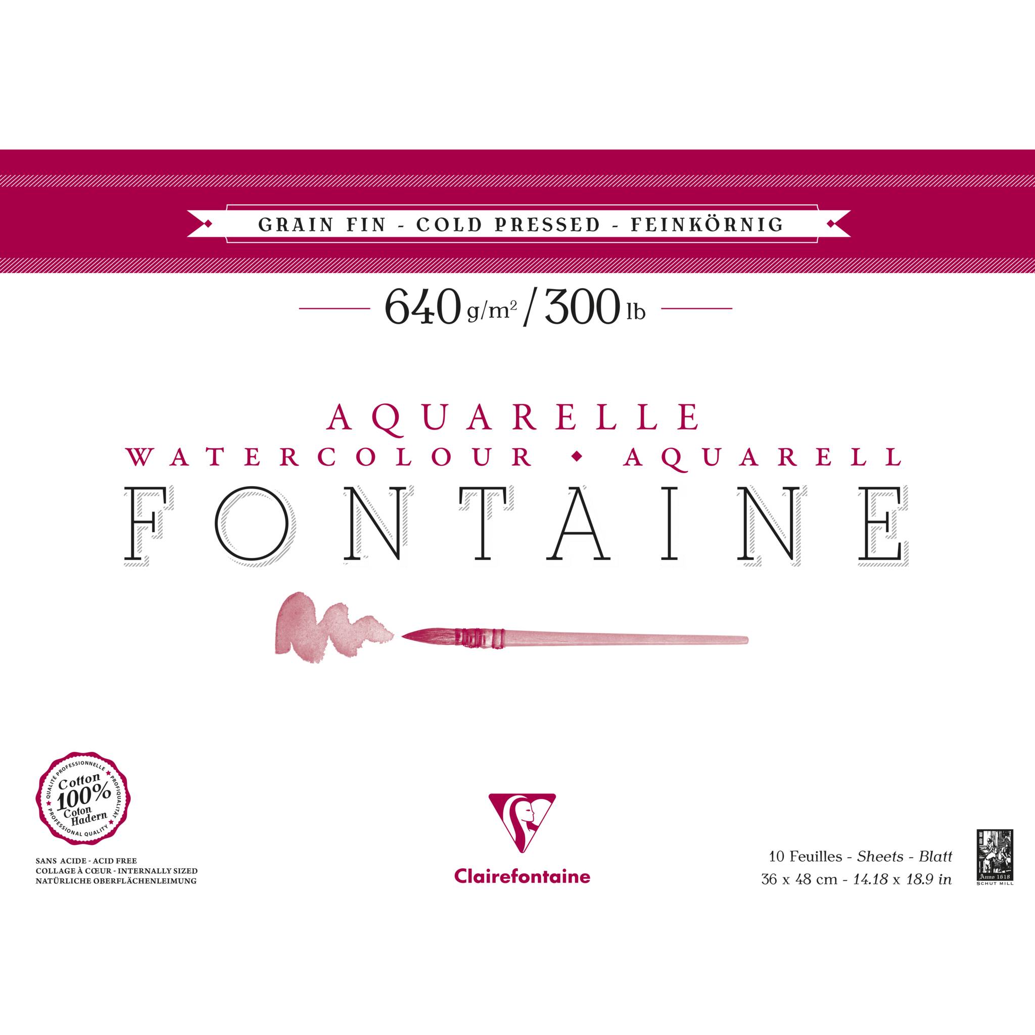 Clairefontaine Aquarellpapier 640g, 100% Hadern, feinkörnig 10 Bl 36x48cm 96359C