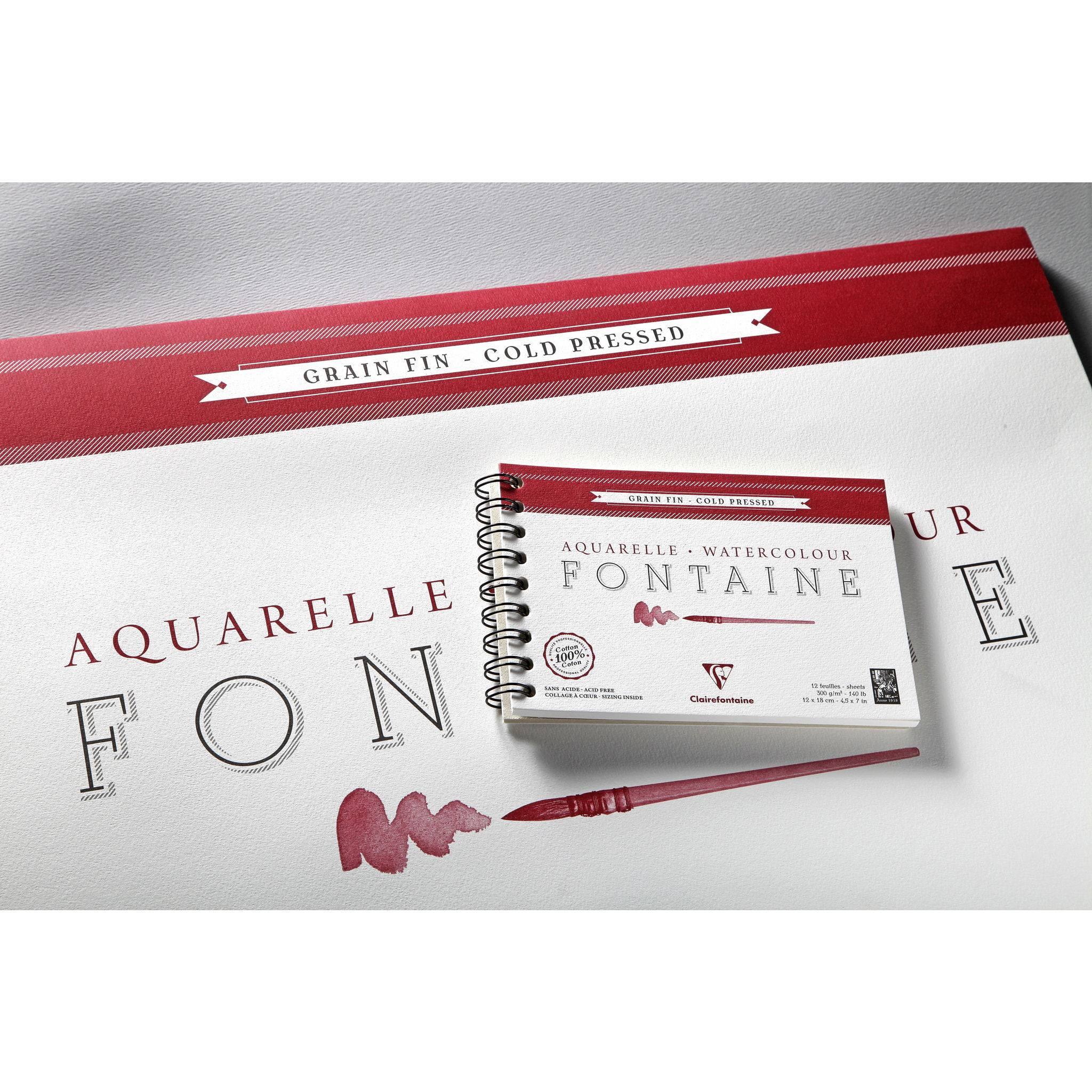 Clairefontaine Aquarellblock Fontaine, Hadern, 18x24, 25 Blatt weiß 96413C