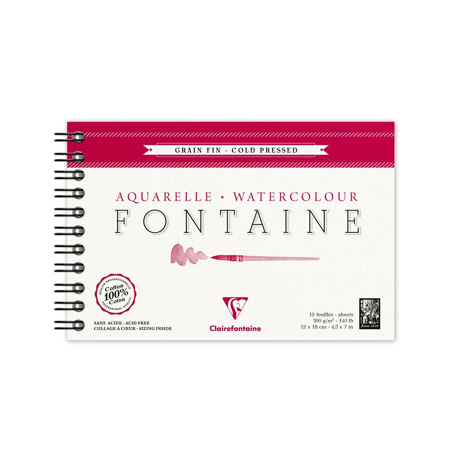 Clairefontaine Aquarellblock Fontaine Hadern, 12x18cm, 12 Blatt weiß 96312C