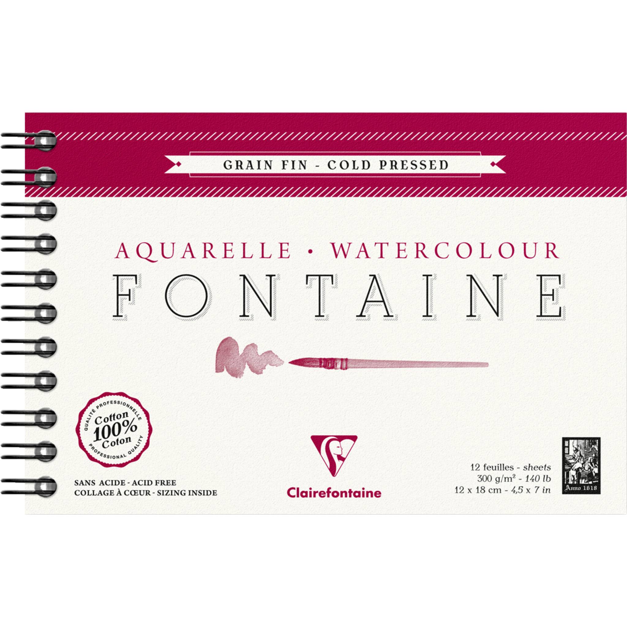 Clairefontaine Aquarellblock Fontaine Hadern, 12x18cm, 12 Blatt weiß 96312C