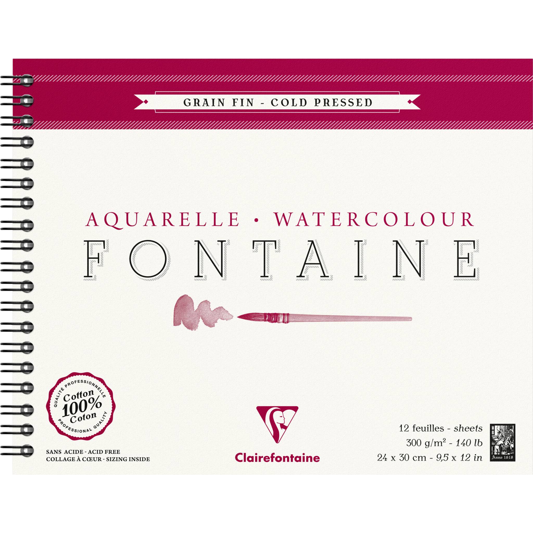 Clairefontaine Aquarellblock Fontaine Hadern, 24x30cm, 12 Blatt weiß 96314C