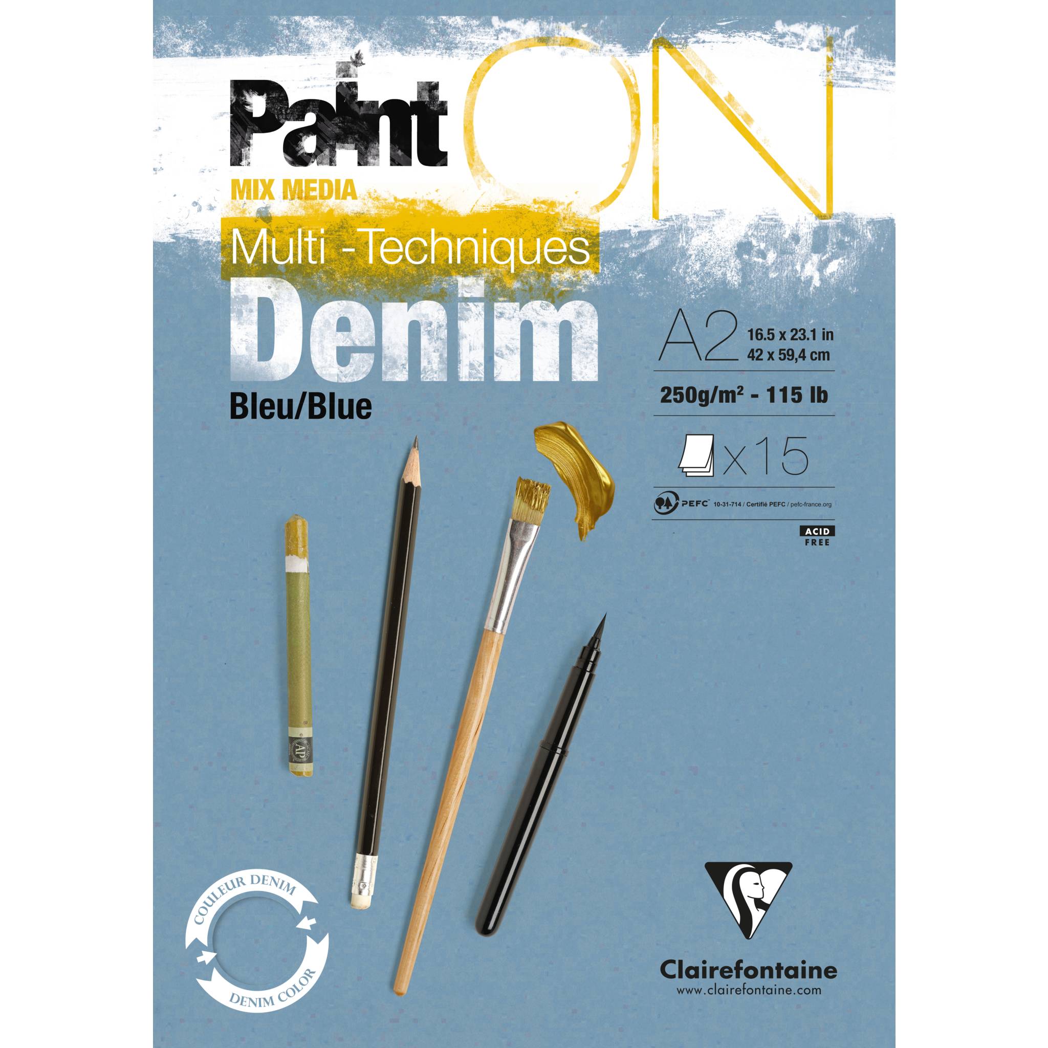 Clairefontaine Denim, Block A2, kopfseitig geleimt, 15 Blatt denimblau 975703C