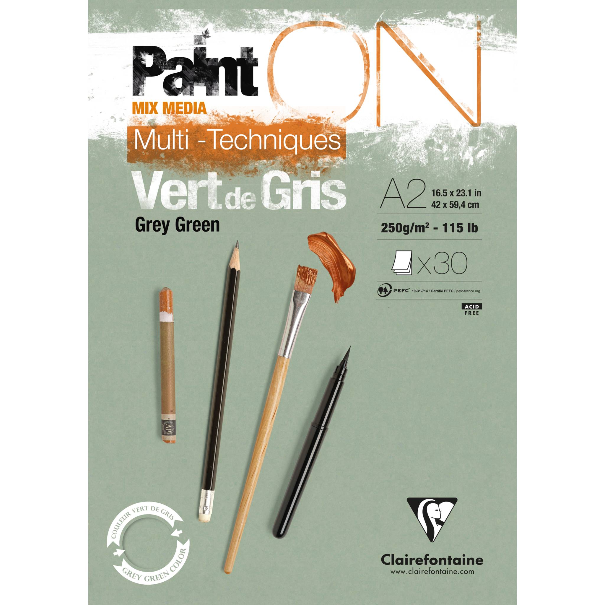 Clairefontaine Block A2, kopfseitig geleimt, 30 Blatt Graugrün 975707C