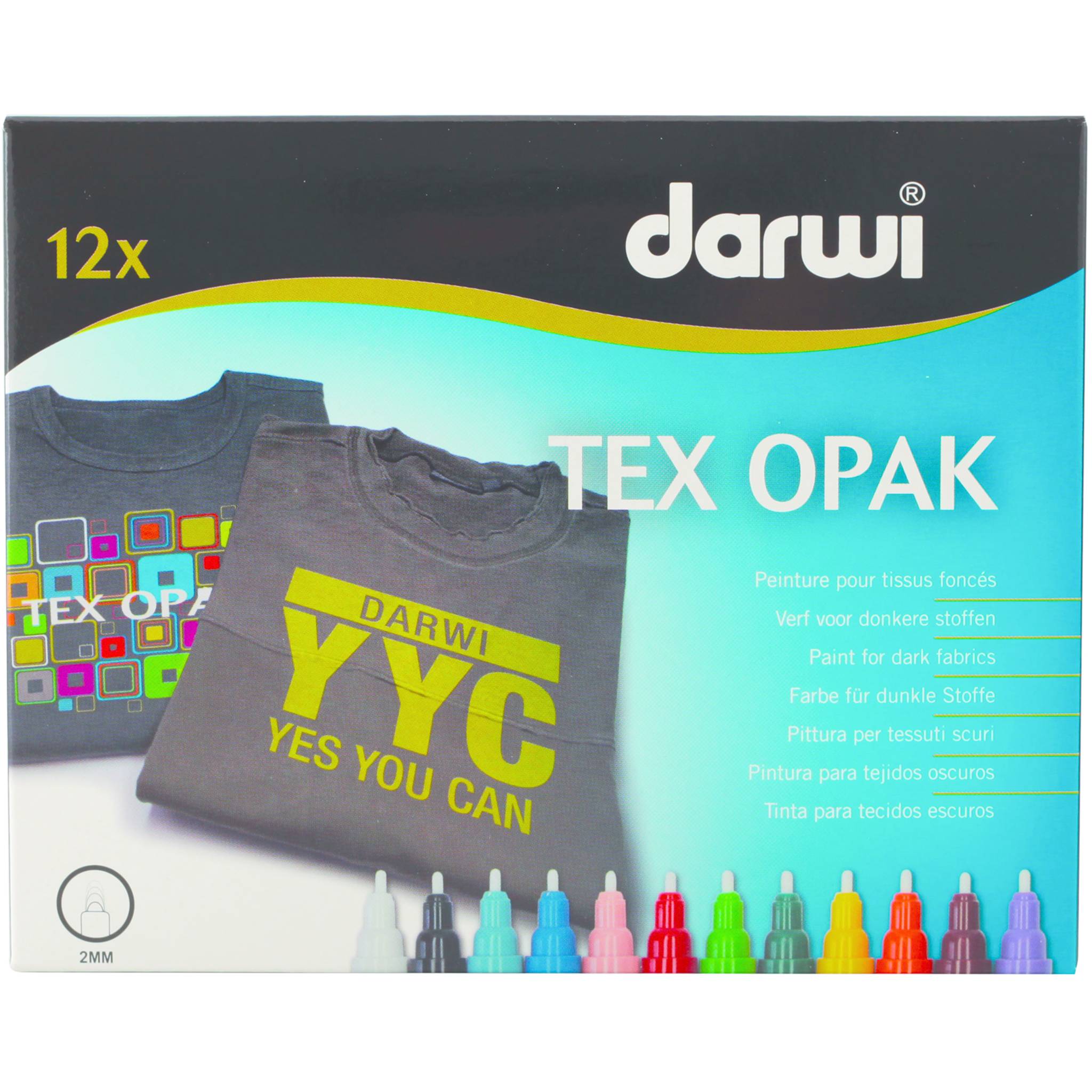 Darwi Textilmarker Spitze 2mm, 6ml, Set 12 Stück à 6ml Sortiert DA0160012K01C