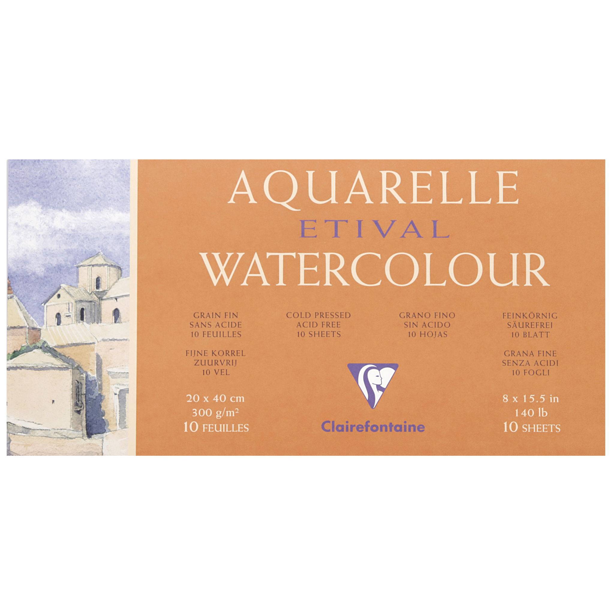 Clairefontaine Etival Aquarellpapier feinkörnig, Block 10 Blatt 20x40 cm 96574C