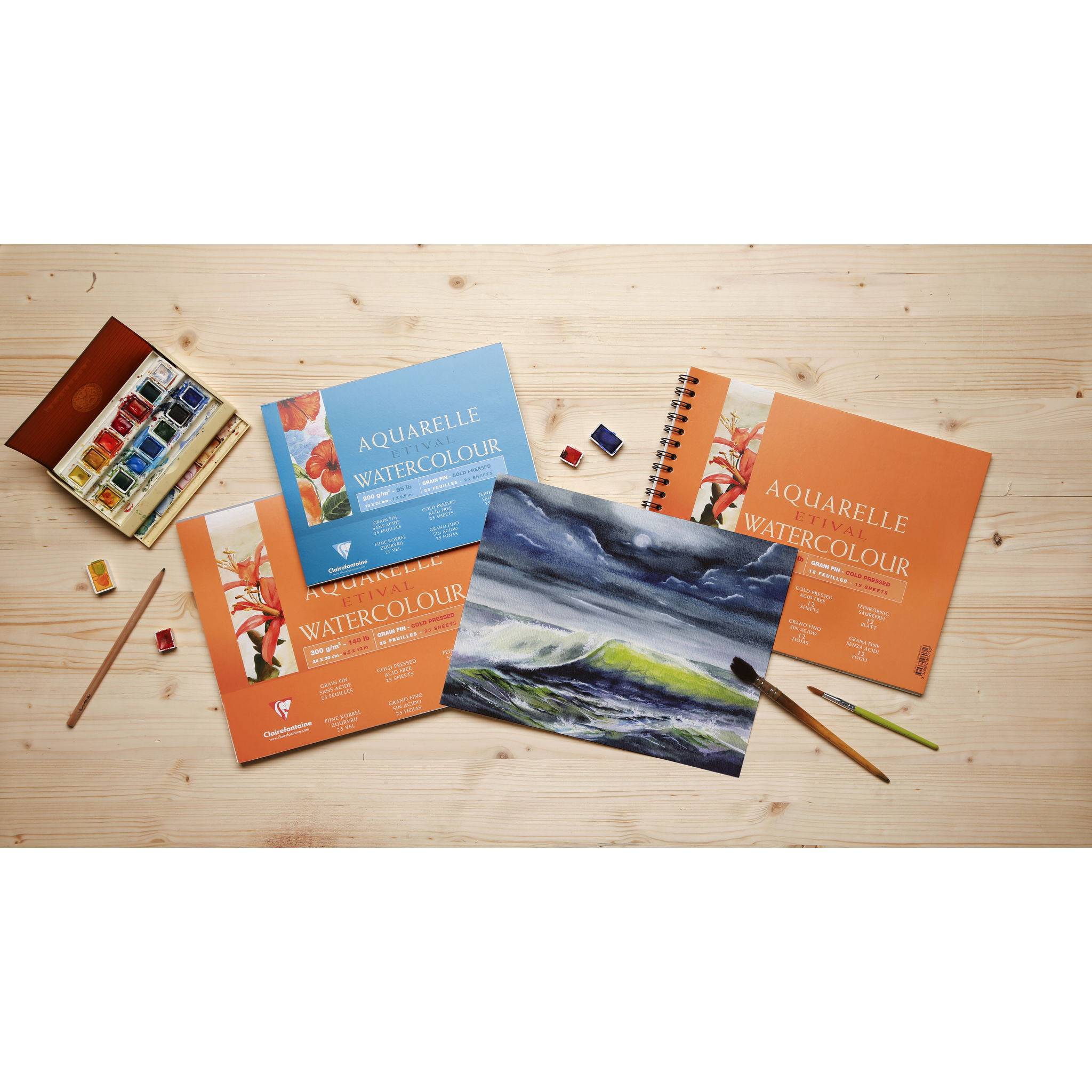 Clairefontaine Etival Aquarellpapier feinkörnig Block 25 Blatt 30x40cm 96472C