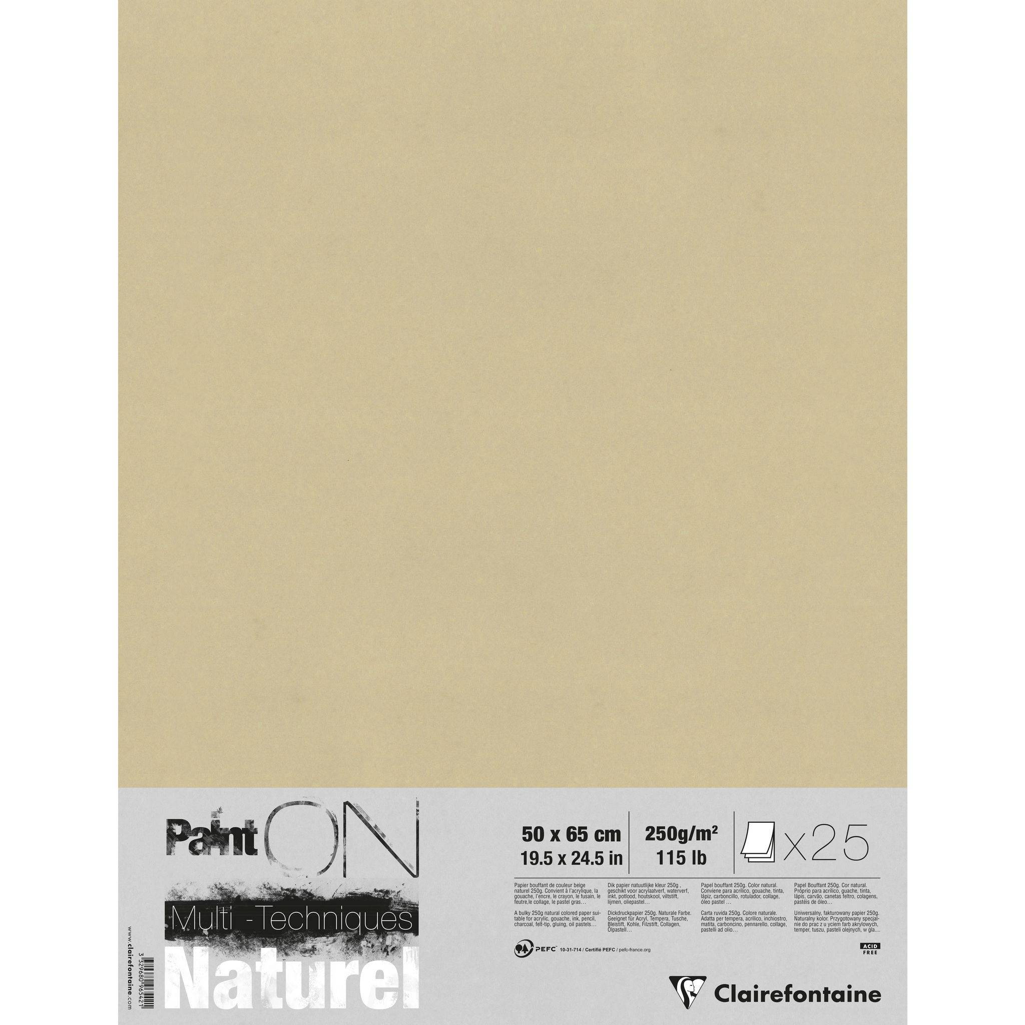 Clairefontaine PaintON Naturel, 25 Bogen 50x65 cm, 250g Sand, Mixed Media 96542C