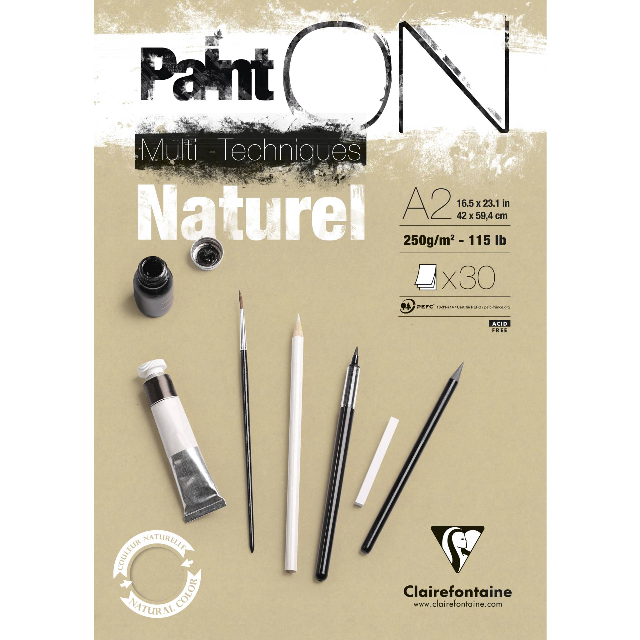 Clairefontaine PaintON Naturel, Block A2, kopfseitig , 30 Blatt, Sand - 96543C