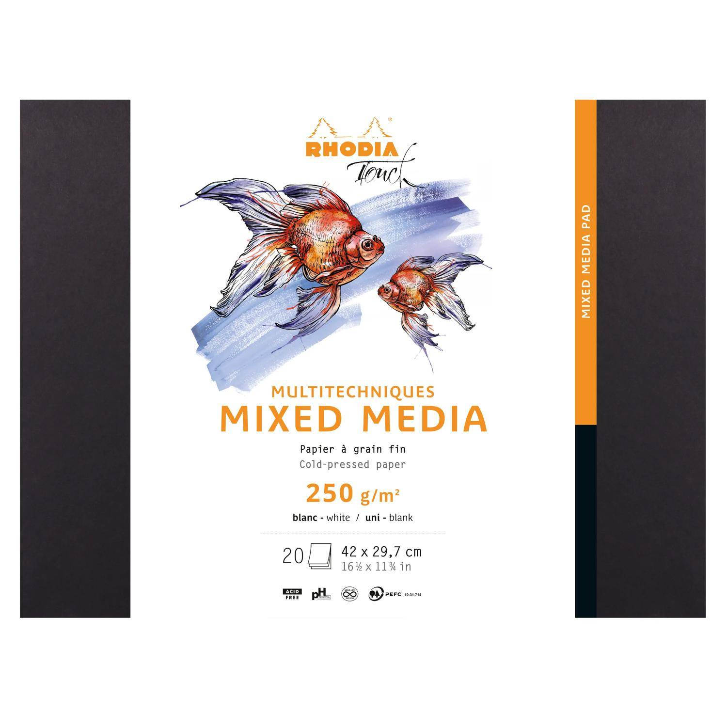 Rhodia Touch, Pad, Block 20 Bl extraweiß 250g, A3 Querformat Schwarz 116189C