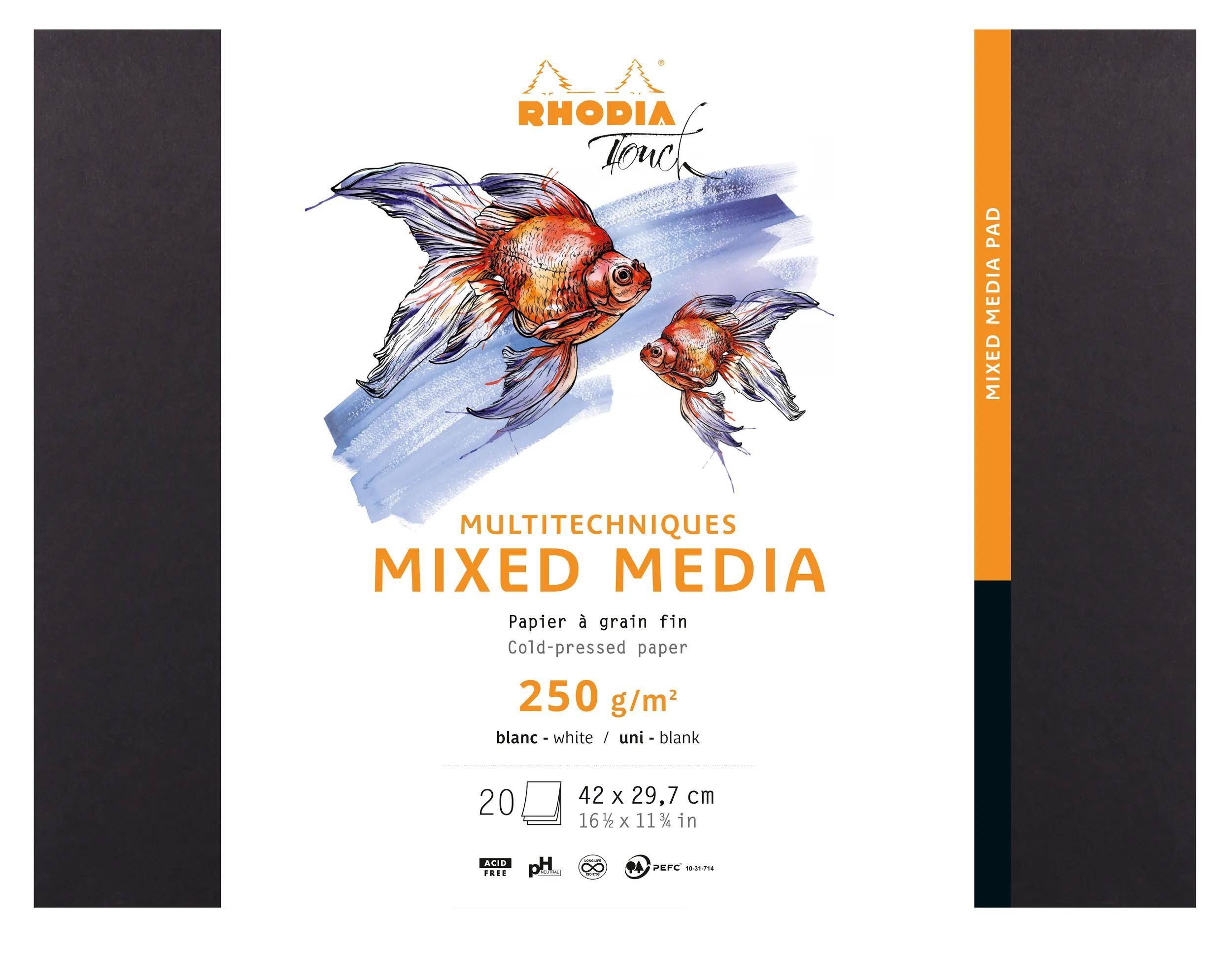 Rhodia Touch, Pad, Block 20 Bl extraweiß 250g, A3 Querformat Schwarz 116189C