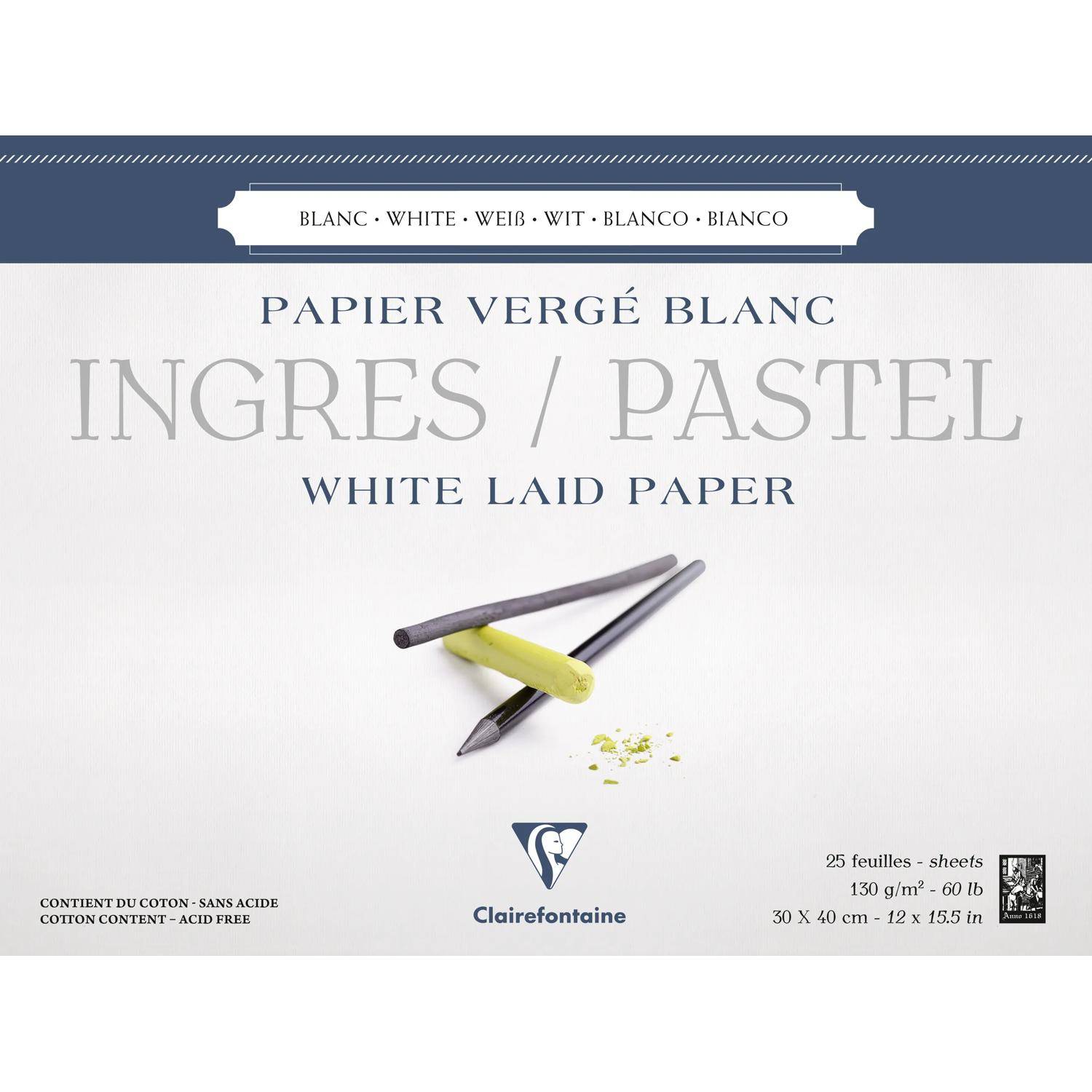 Clairefontaine Zeichenblock Ingres Pastell, 30x40cm, 25 Blatt Weiß 96483C